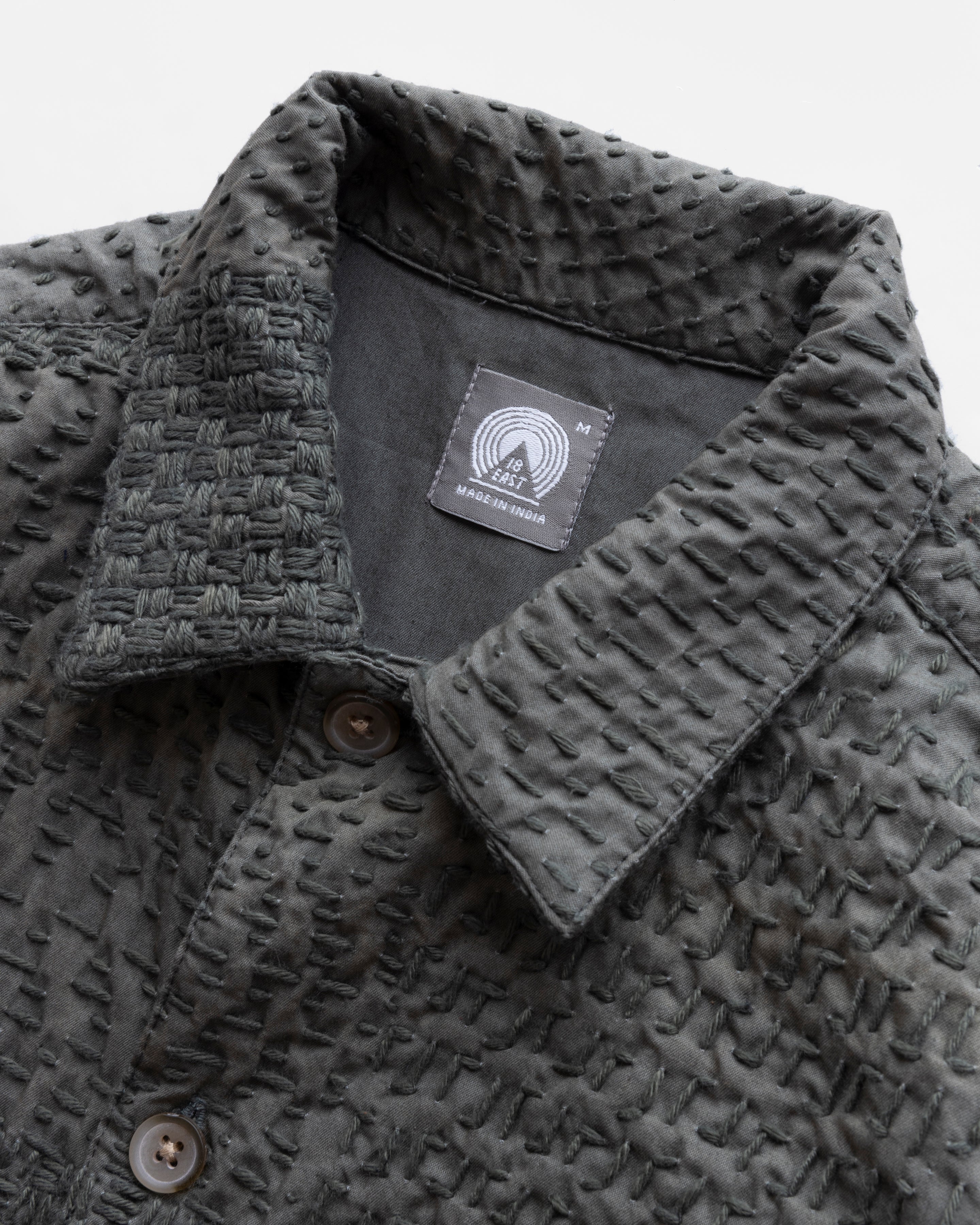 S/S AIKEN SHIRT - TONAL SAGE PATCHWORK KANTHA STITCHED COTTON - Image 2