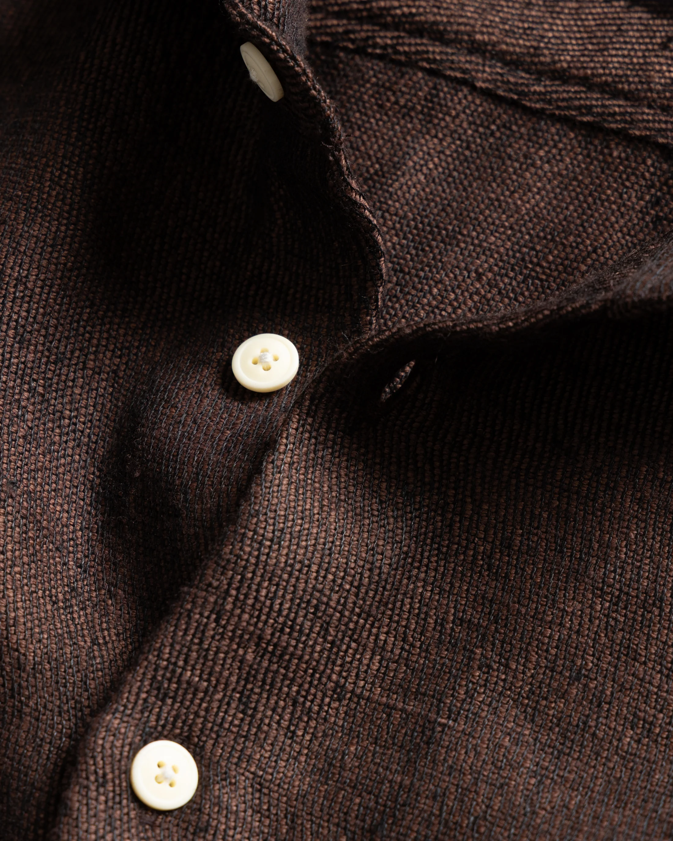 ALBERTO "PER LAVORO" SHIRT - CHOCOLATE / BLACK WOOL AND LINEN KHADI TWILL - Image 2