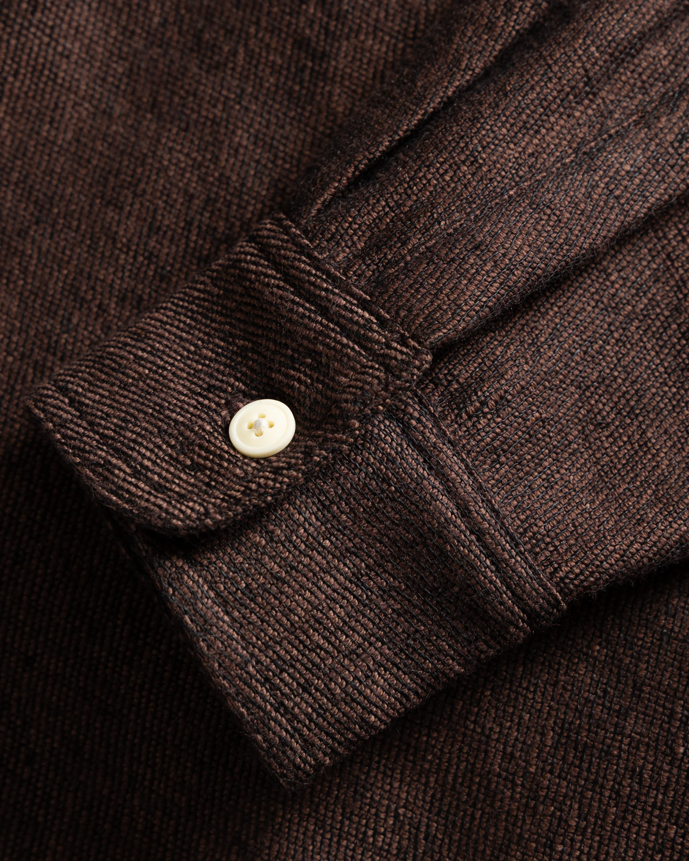 ALBERTO "PER LAVORO" SHIRT - CHOCOLATE / BLACK WOOL AND LINEN KHADI TWILL - Image 3