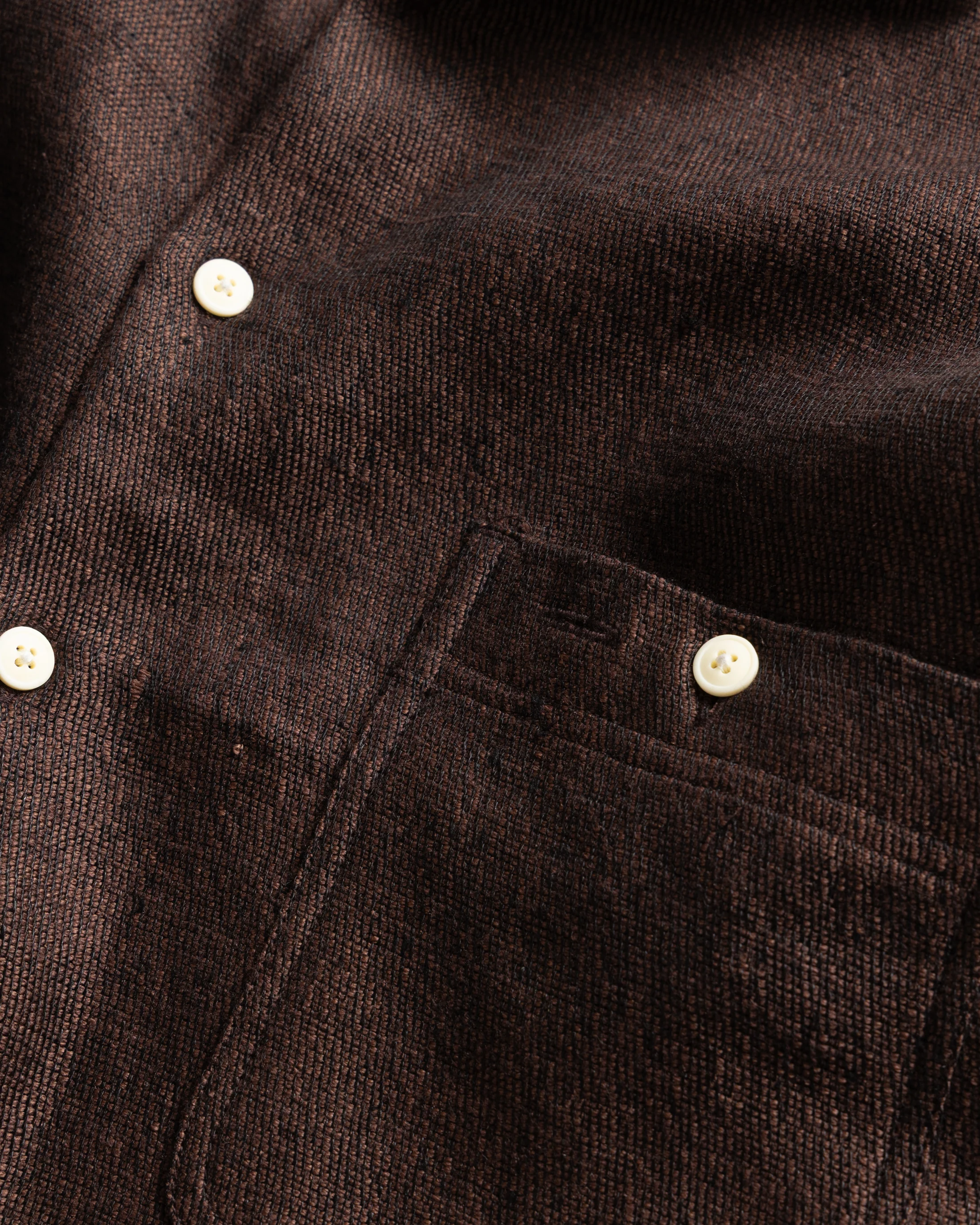 ALBERTO "PER LAVORO" SHIRT - CHOCOLATE / BLACK WOOL AND LINEN KHADI TWILL - Image 4