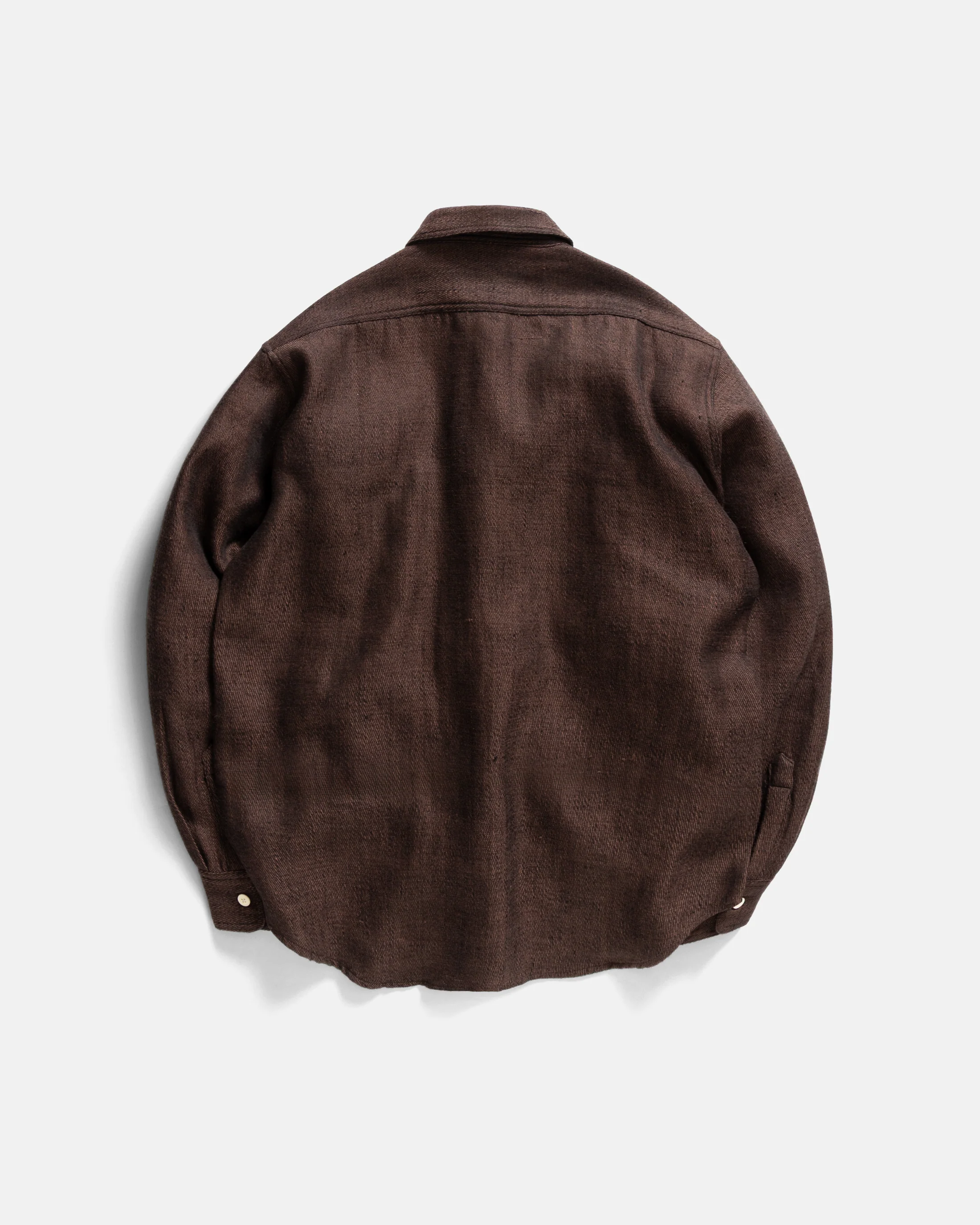 ALBERTO "PER LAVORO" SHIRT - CHOCOLATE / BLACK WOOL AND LINEN KHADI TWILL - Image 5
