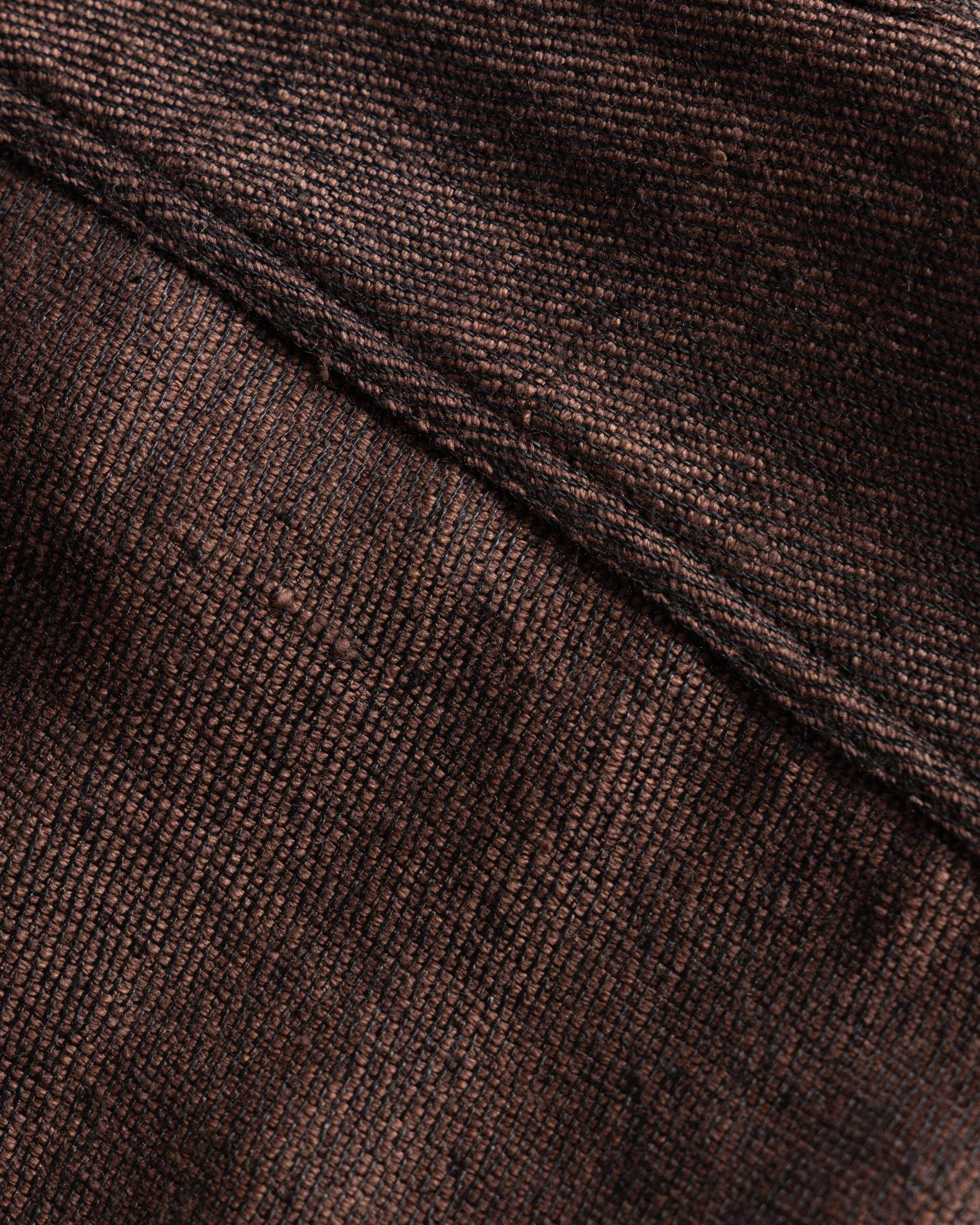 ALBERTO "PER LAVORO" SHIRT - CHOCOLATE / BLACK WOOL AND LINEN KHADI TWILL - Image 6