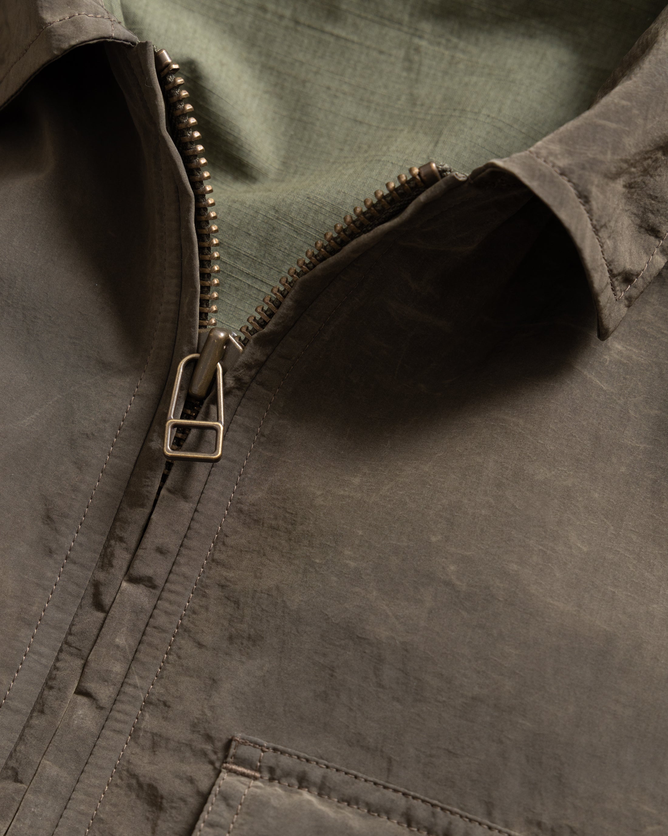 ALE FULL-ZIP BLOUSON - OLIVE BROWN WAXED NYLON - Image 3