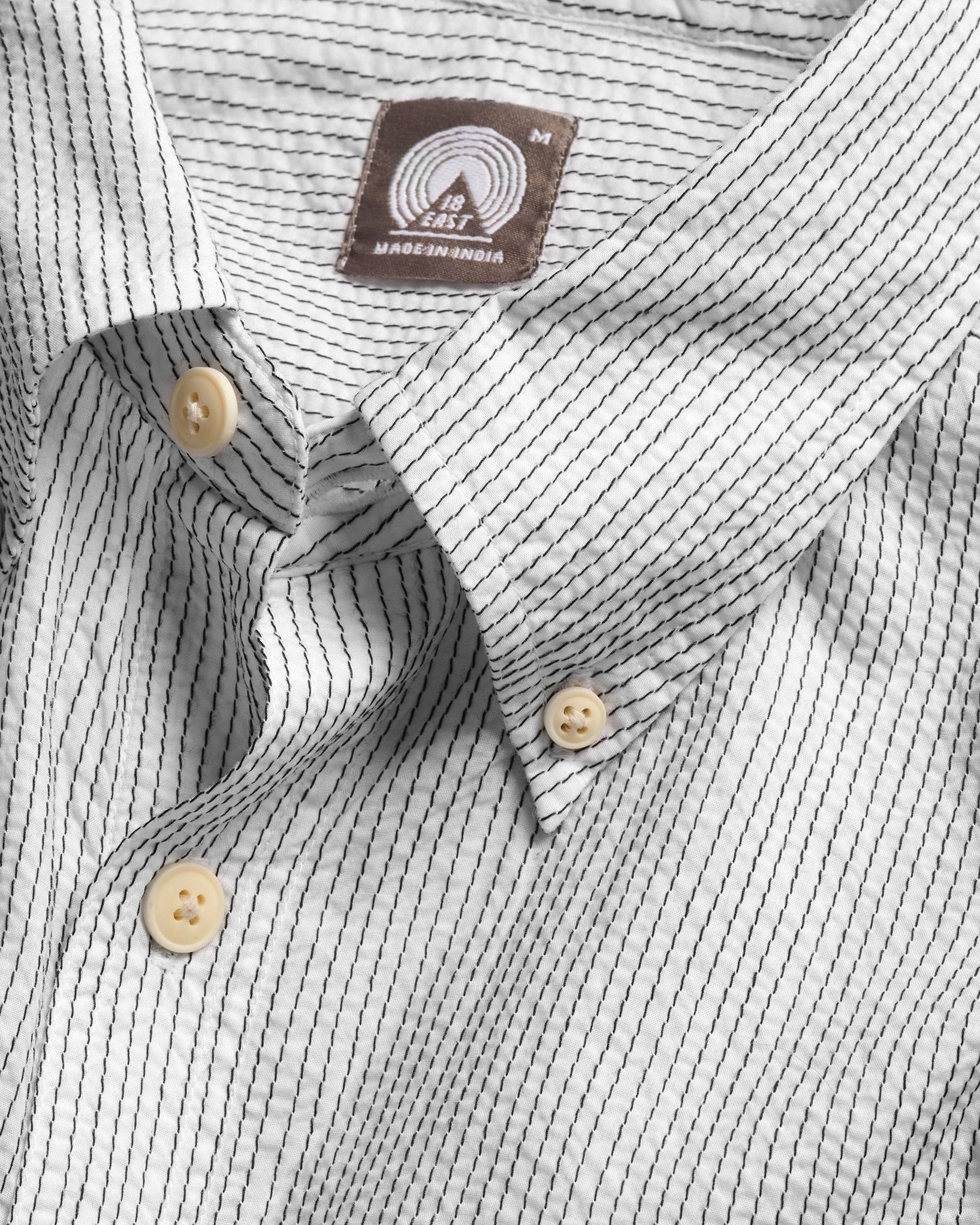 AMER EASTERN BUTTON DOWN SHIRT - WHITE POPLIN WITH BLACK EMBROIDERED PENCIL STRIPES - Image 3