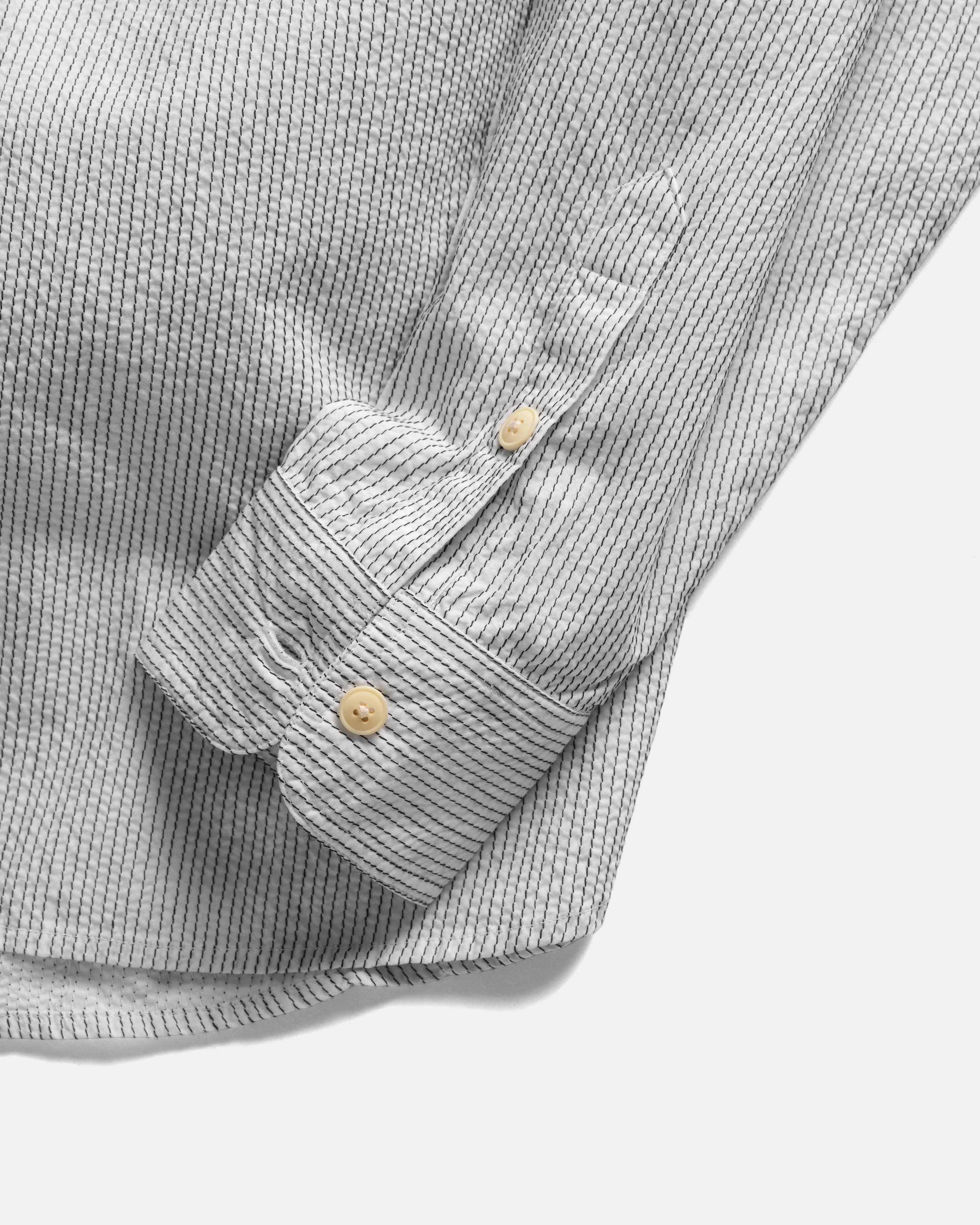 AMER EASTERN BUTTON DOWN SHIRT - WHITE POPLIN WITH BLACK EMBROIDERED PENCIL STRIPES - Image 6