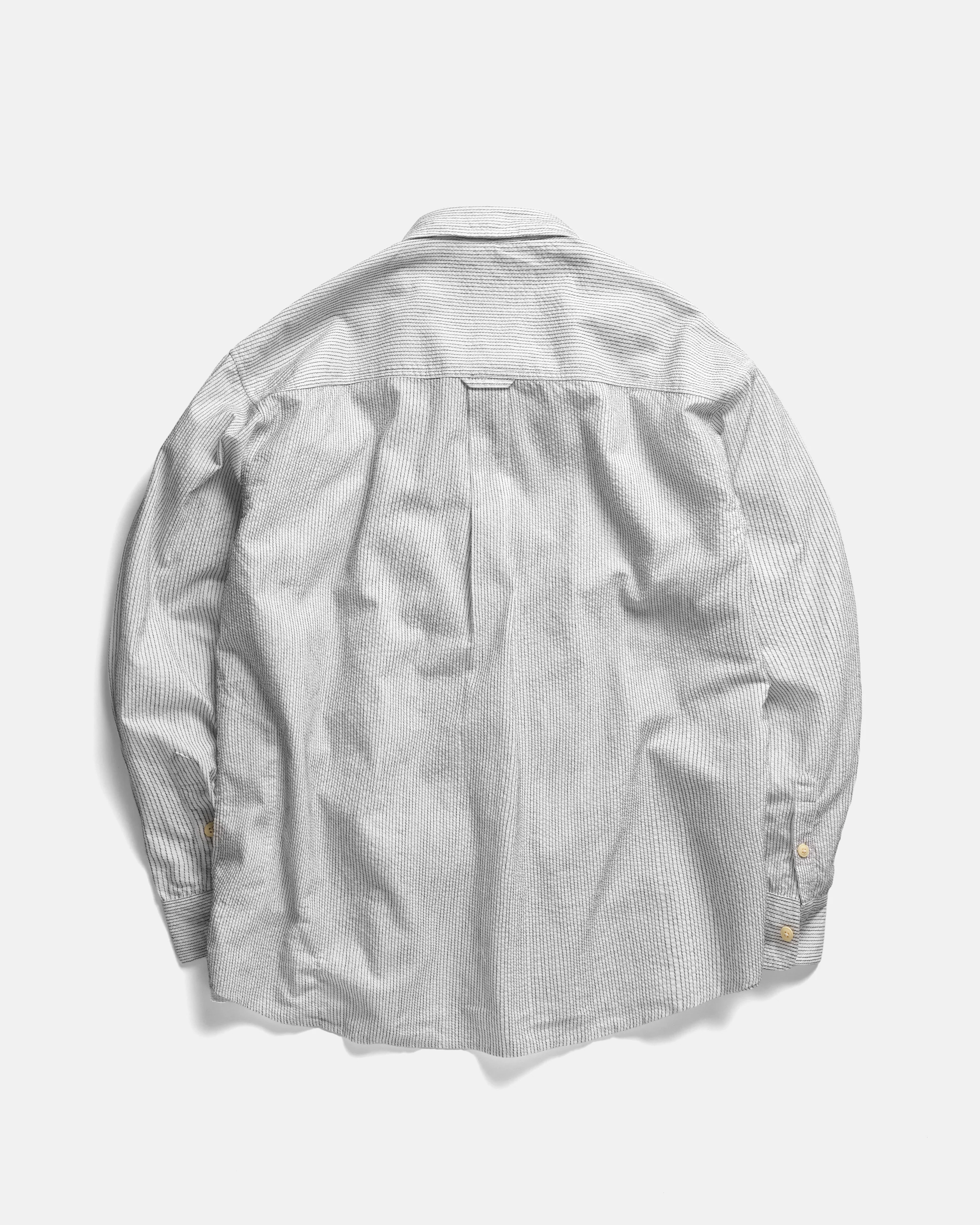 AMER EASTERN BUTTON DOWN SHIRT - WHITE POPLIN WITH BLACK EMBROIDERED PENCIL STRIPES - Image 7