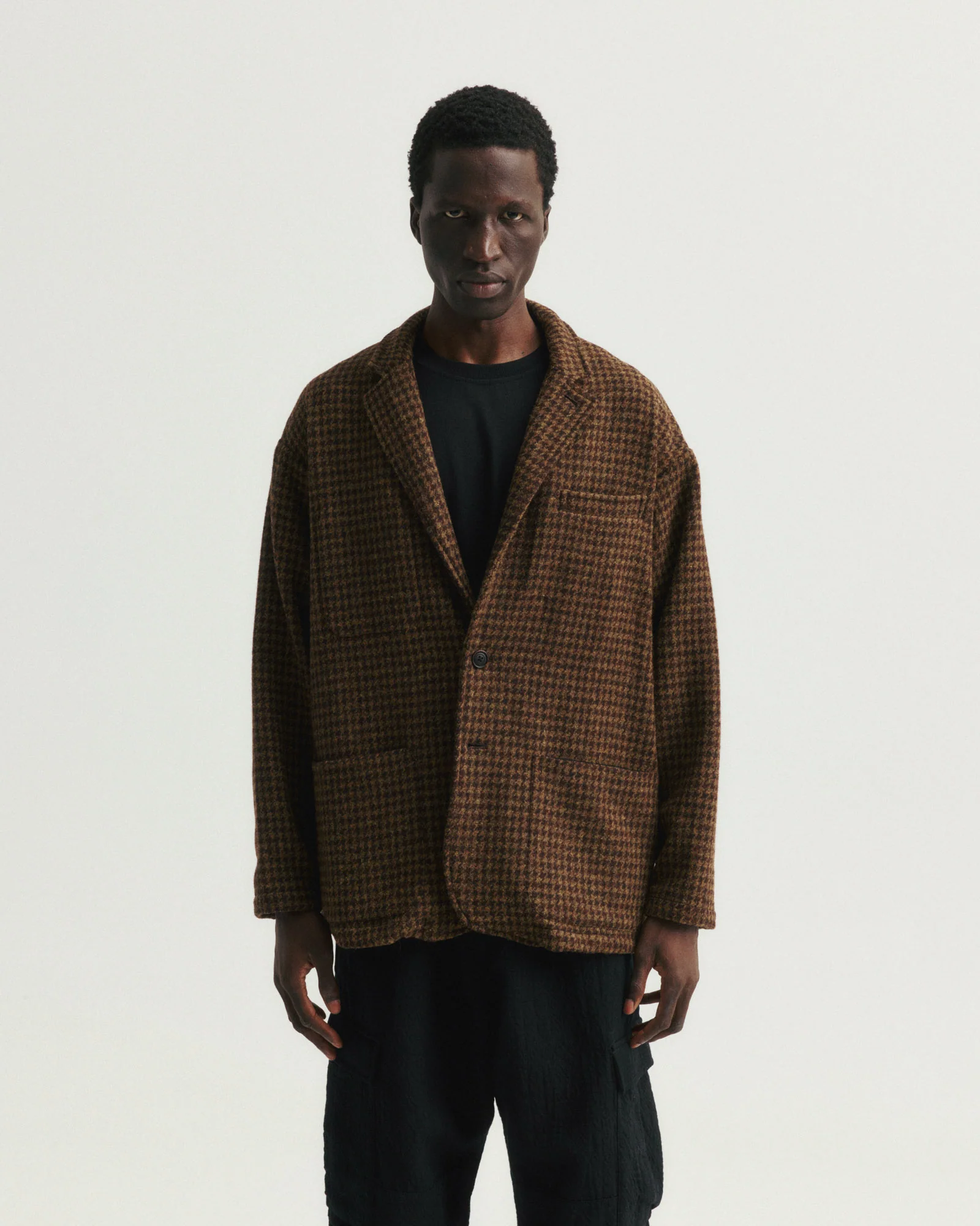 ASHEVILLE OVERSIZED BLAZER - OLIVE / FONDENTE BROWN WOOLEN HOUNDSTOOTH TWEED - Image 2