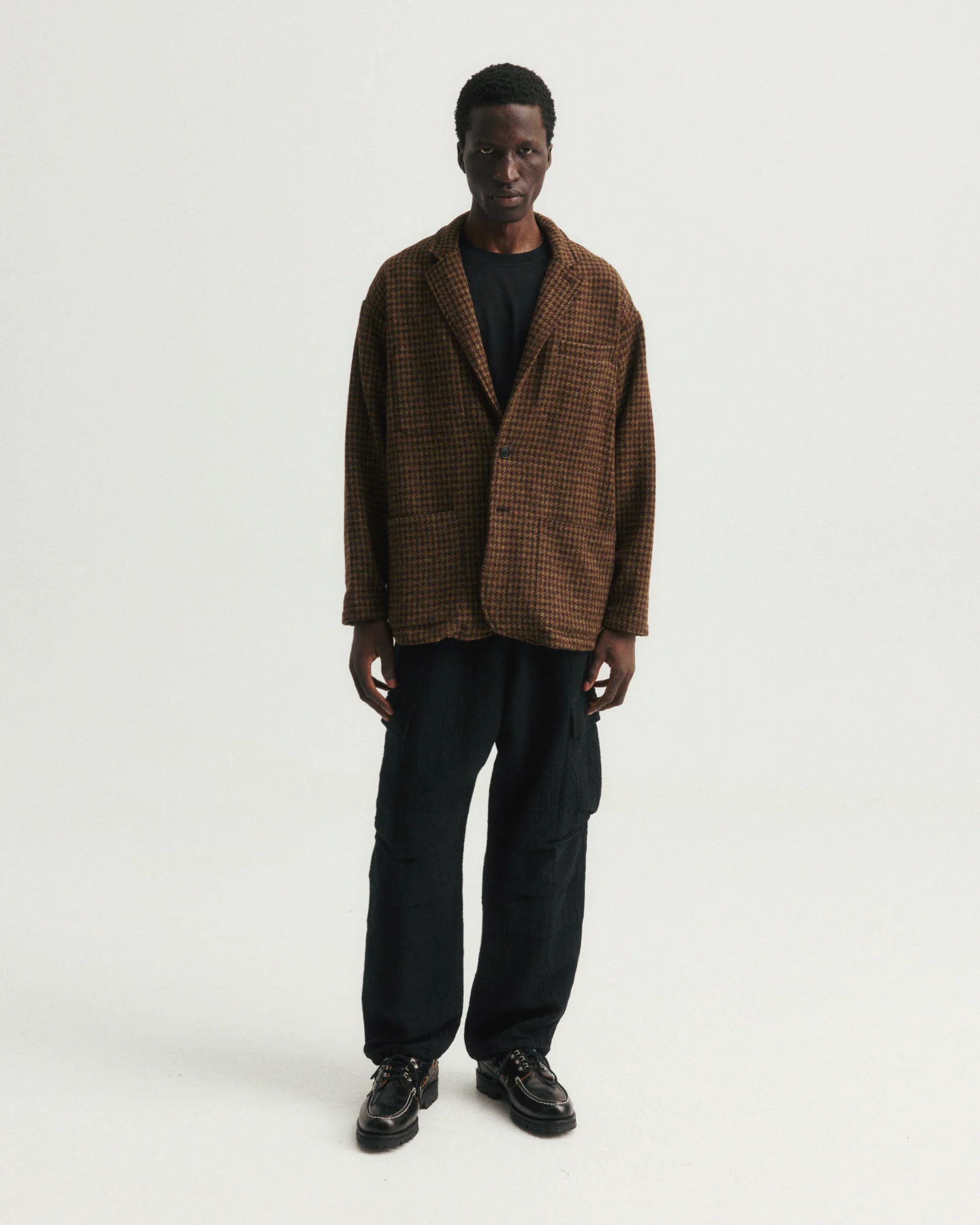 ASHEVILLE OVERSIZED BLAZER - OLIVE / FONDENTE BROWN WOOLEN HOUNDSTOOTH TWEED - Image 4