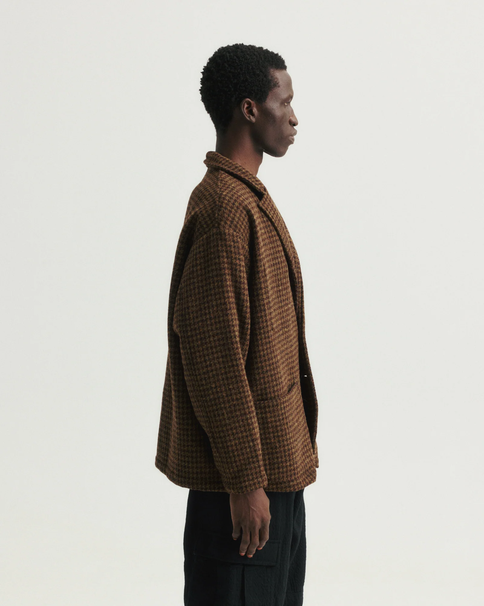 ASHEVILLE OVERSIZED BLAZER - OLIVE / FONDENTE BROWN WOOLEN HOUNDSTOOTH TWEED - Image 6