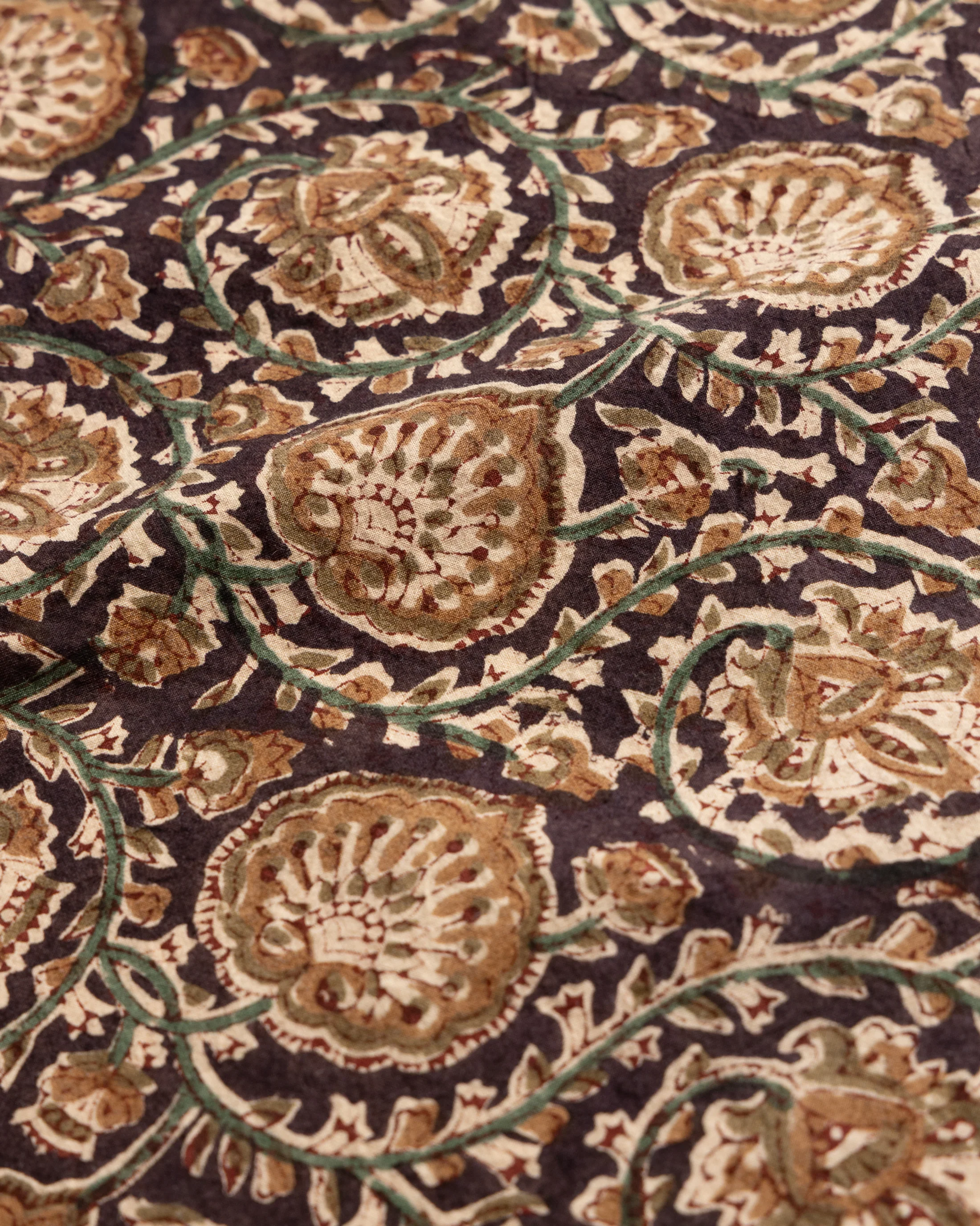 BAGRU HAND BLOCK-PRINTED BANDANA - BLACK / KHAKI / MOSS / ECRU COTTON BROADCLOTH - Image 4