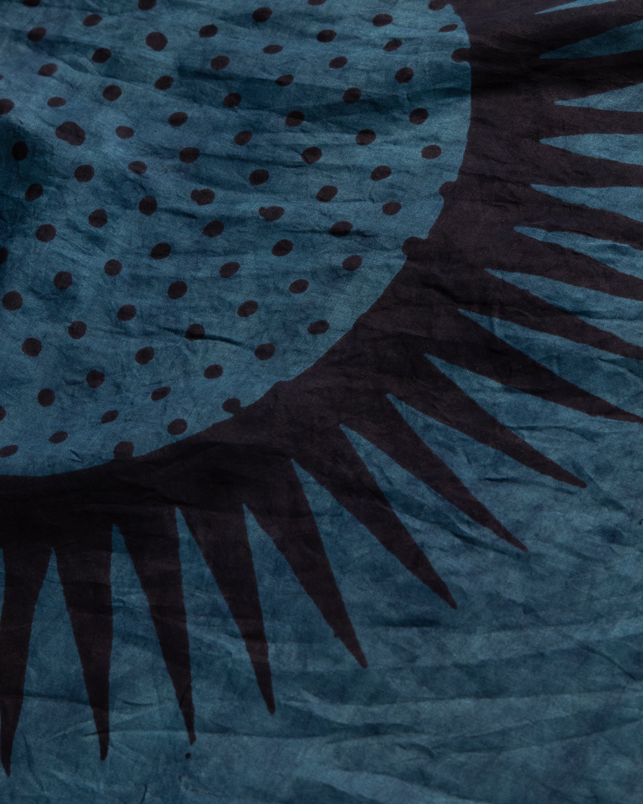 SOLARO HAND-BLOCK PRINTED BANDANA - NATURAL INDIGO / NATURAL IRON DYED COTTON/SILK PLAIN WEAVE - Image 3