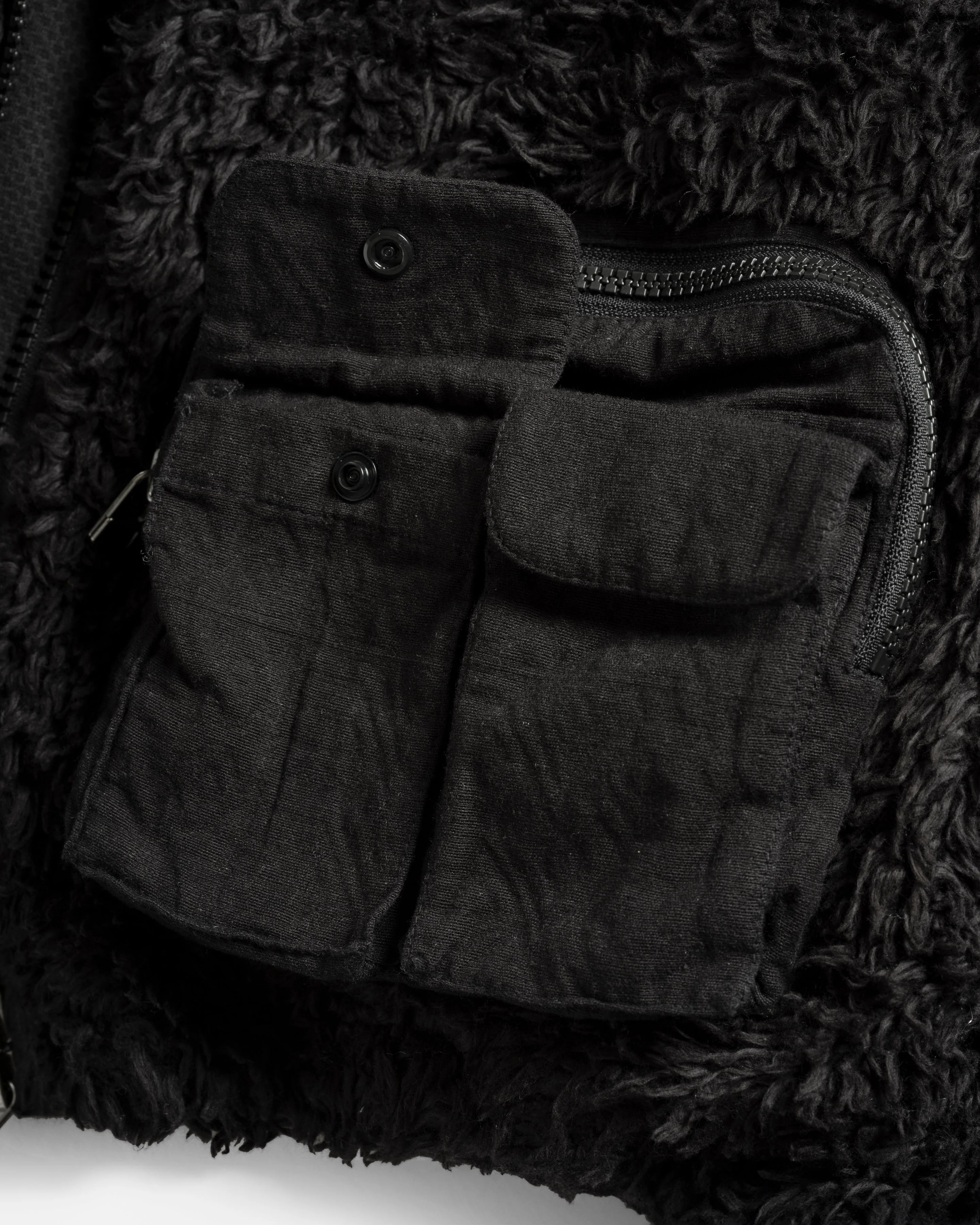 BANKS UTILITY FLEECE - BLACK ORGANIC ORGANIC COTTON SHERPA AND DOUBLE WEAVE JACQUARD COTTON - Image 3