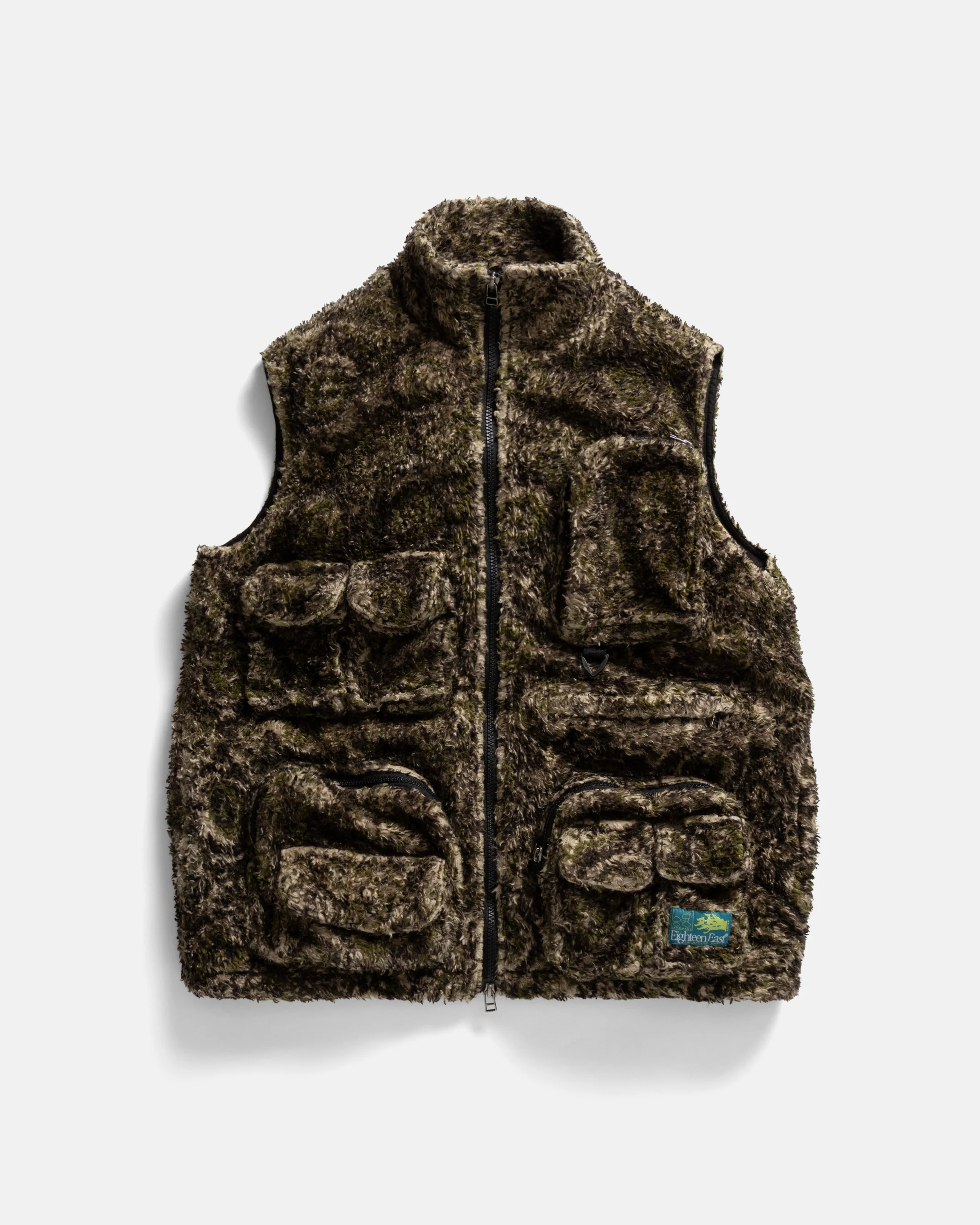 BANKS UTILITY FLEECE VEST- BLACK / ECRU / AGED OLIVE BLOCK PRINTED ORGANIC ORGANIC COTTON SHERPA - Image 11