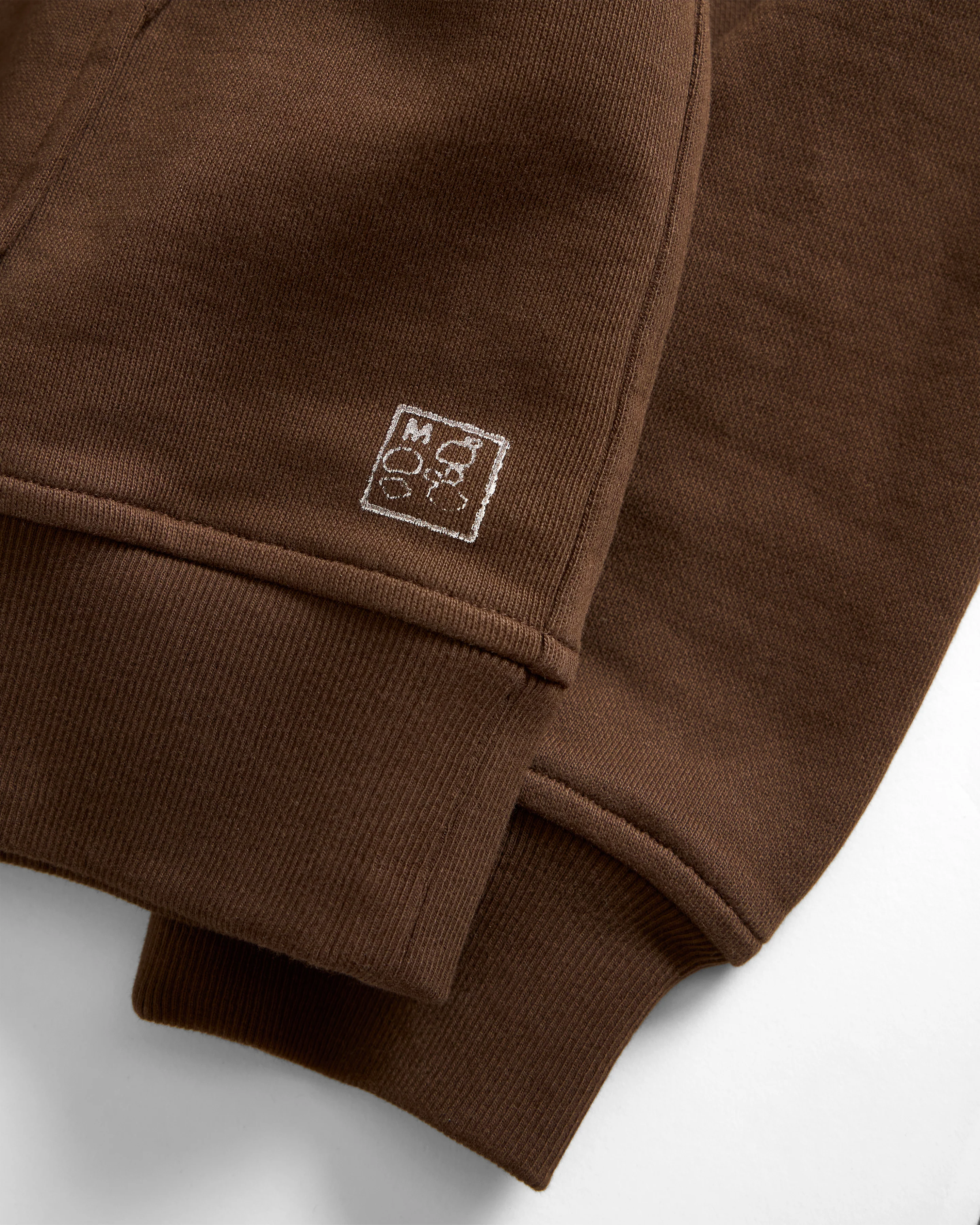TROGGLE NOVIS HOODED SWEATSHIRT - FONDENTE BROWN / ECRU EMBROIDERED 19oz. ALL COTTON LOOPBACK TERRY FLEECE - Image 5