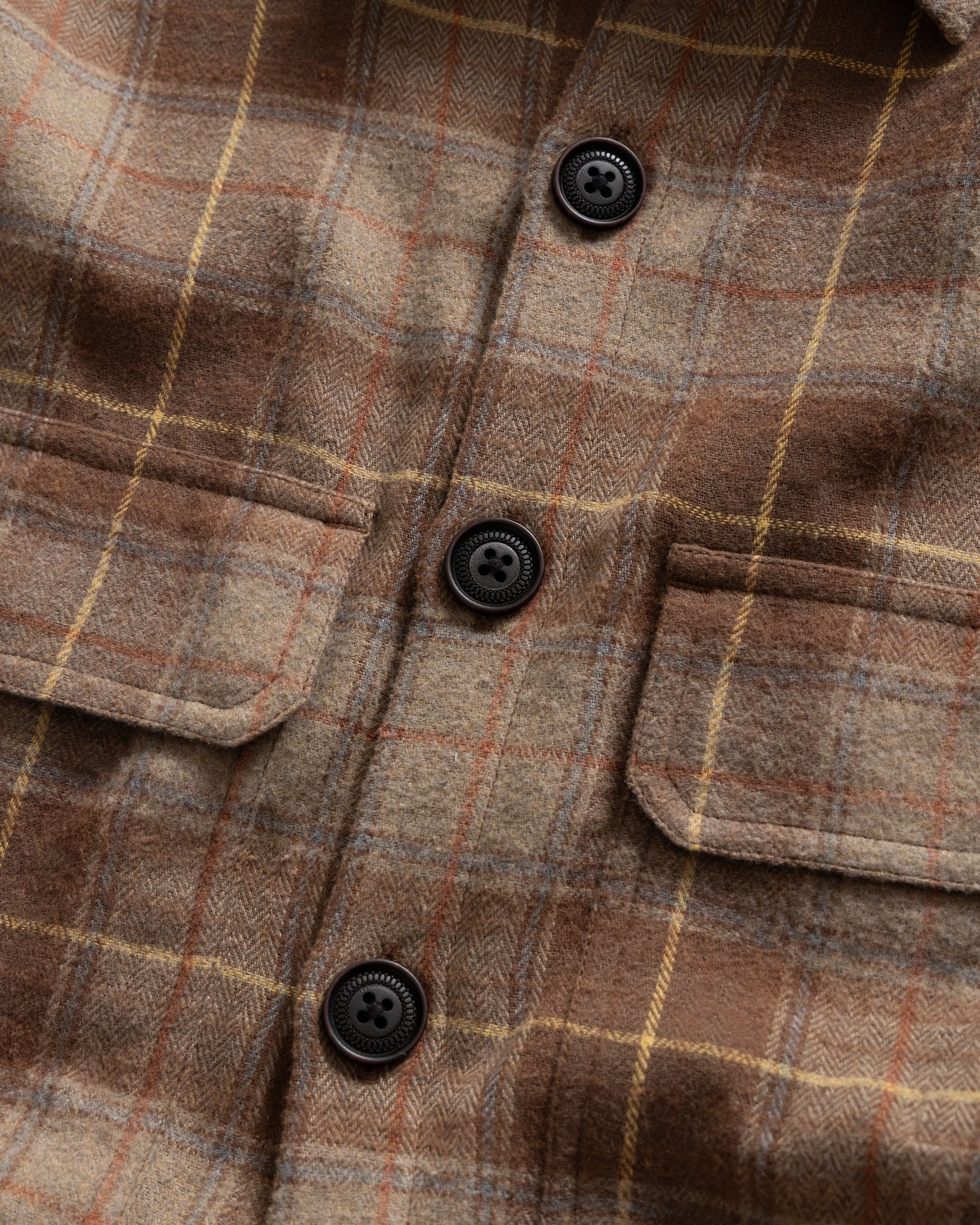 CALEB OVERSHIRT - FAWN / STAG BROWN / DUSTY RED / INDIGO / GOLDENRAY BRUSHED COTTON HERRINGBONE FLANNEL - Image 3