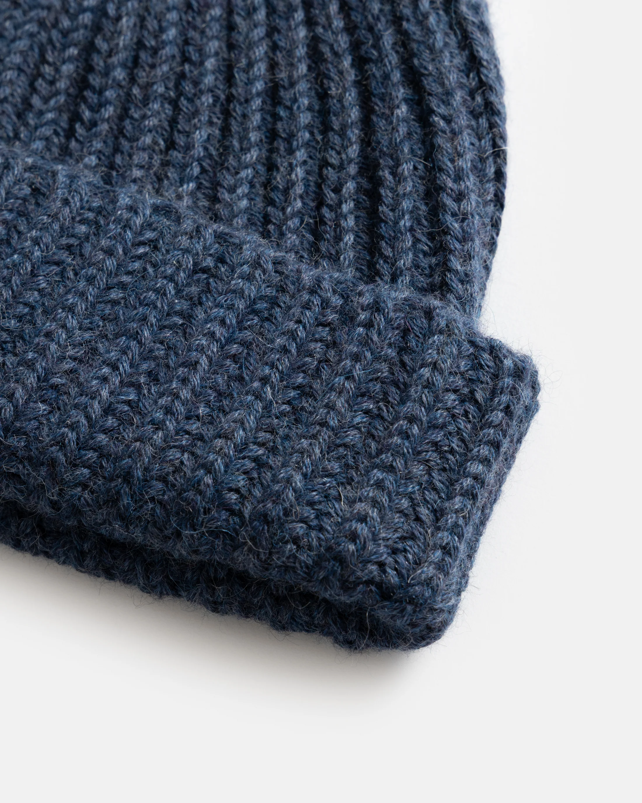 ENGLISH RIB CUFFED BEANIE - INDIGO MELANGE HANDLOOM BABY ALPACA - Image 3