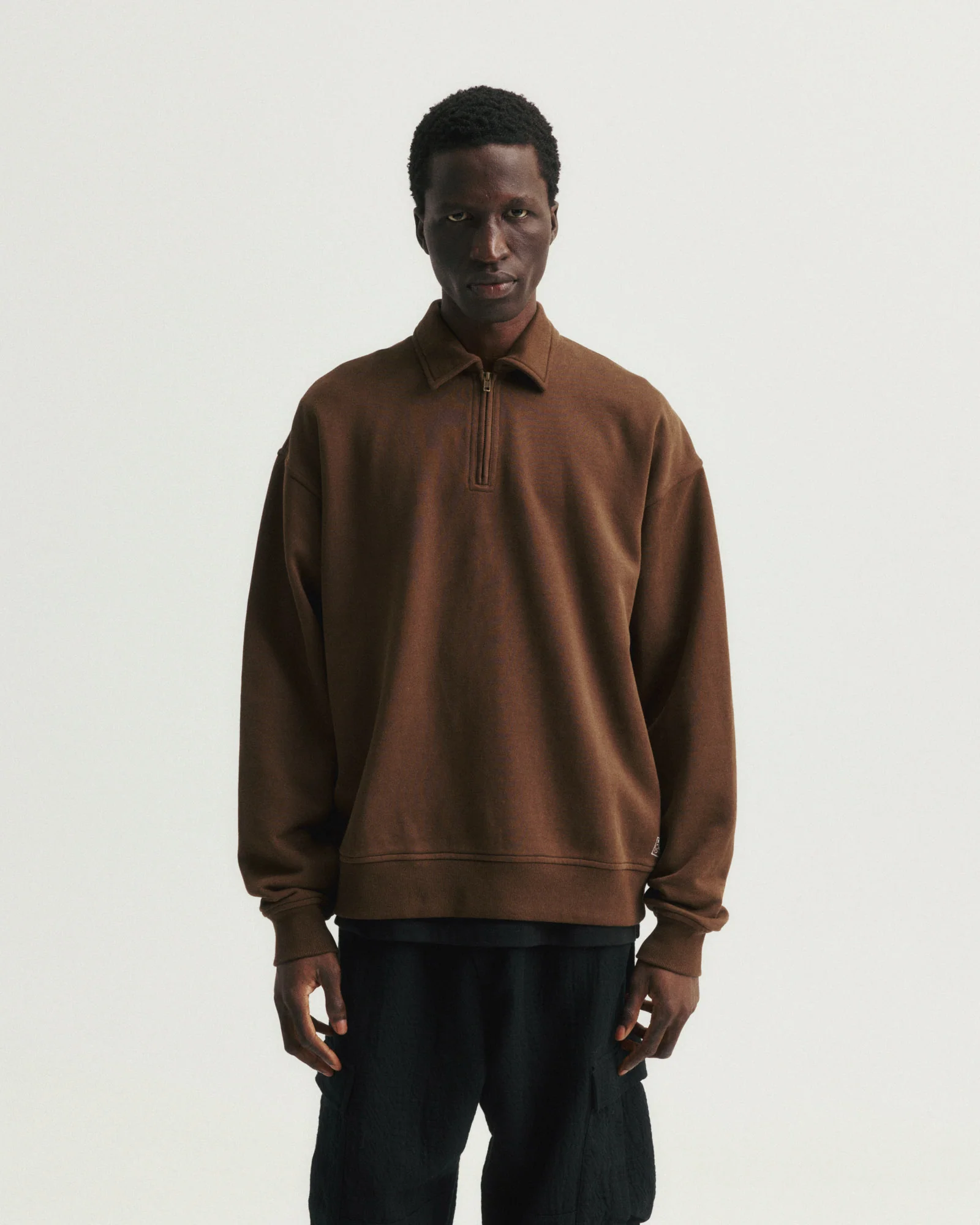 COLLAN ZIP COLLAR SWEATSHIRT - FONDENTE BROWN 19oz. ALL COTTON LOOPBACK TERRY FLEECE - Image 2