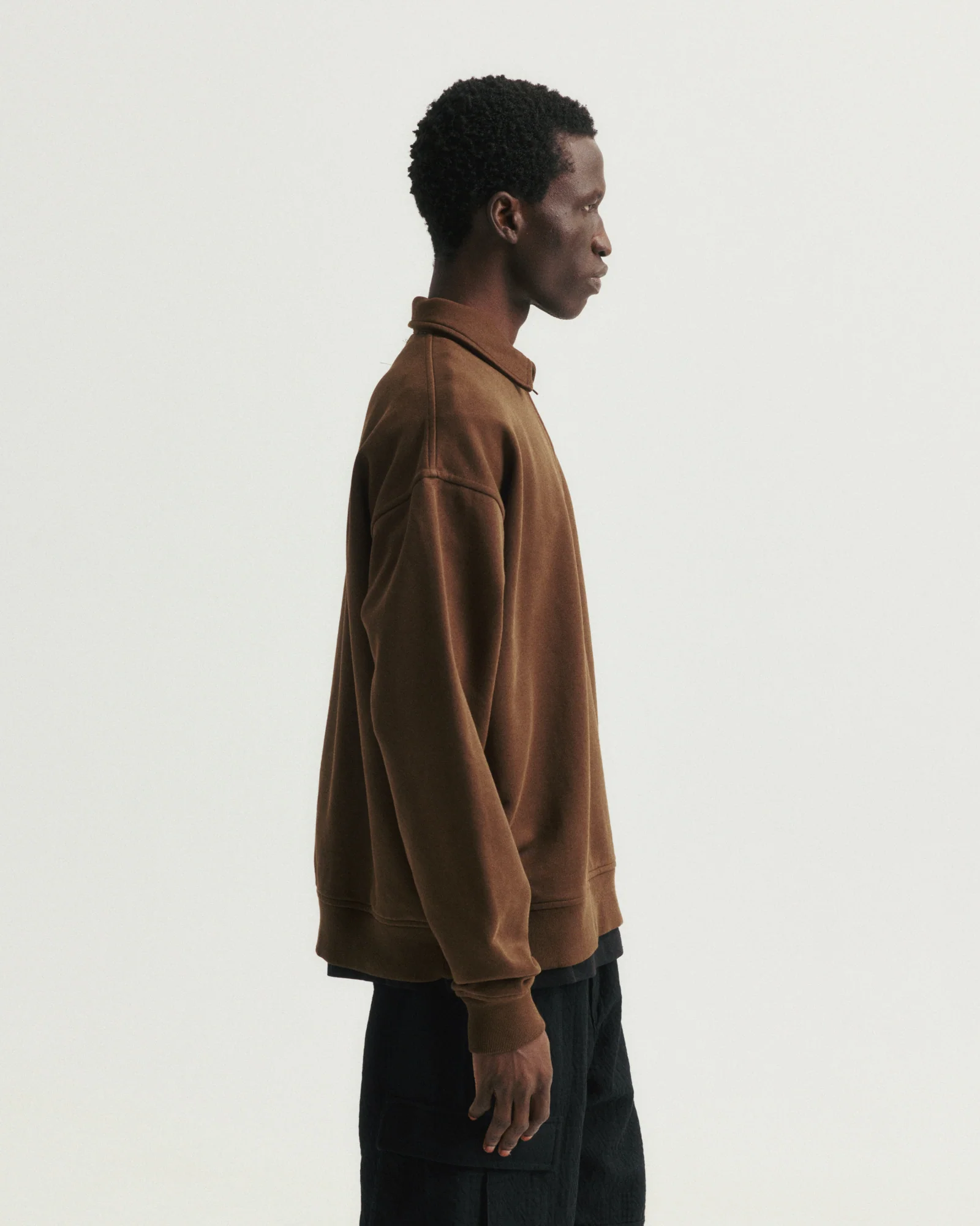 COLLAN ZIP COLLAR SWEATSHIRT - FONDENTE BROWN 19oz. ALL COTTON LOOPBACK TERRY FLEECE - Image 4
