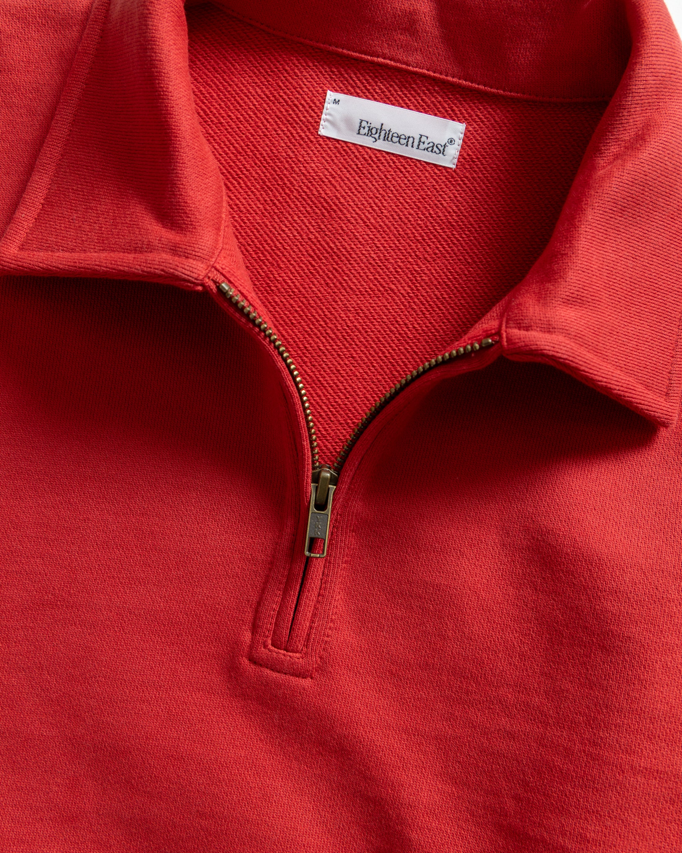 COLLAN ZIP COLLARED SWEATSHIRT - FADED RED 19oz. ALL COTTON LOOPBACK TERRY FLEECE - Image 2