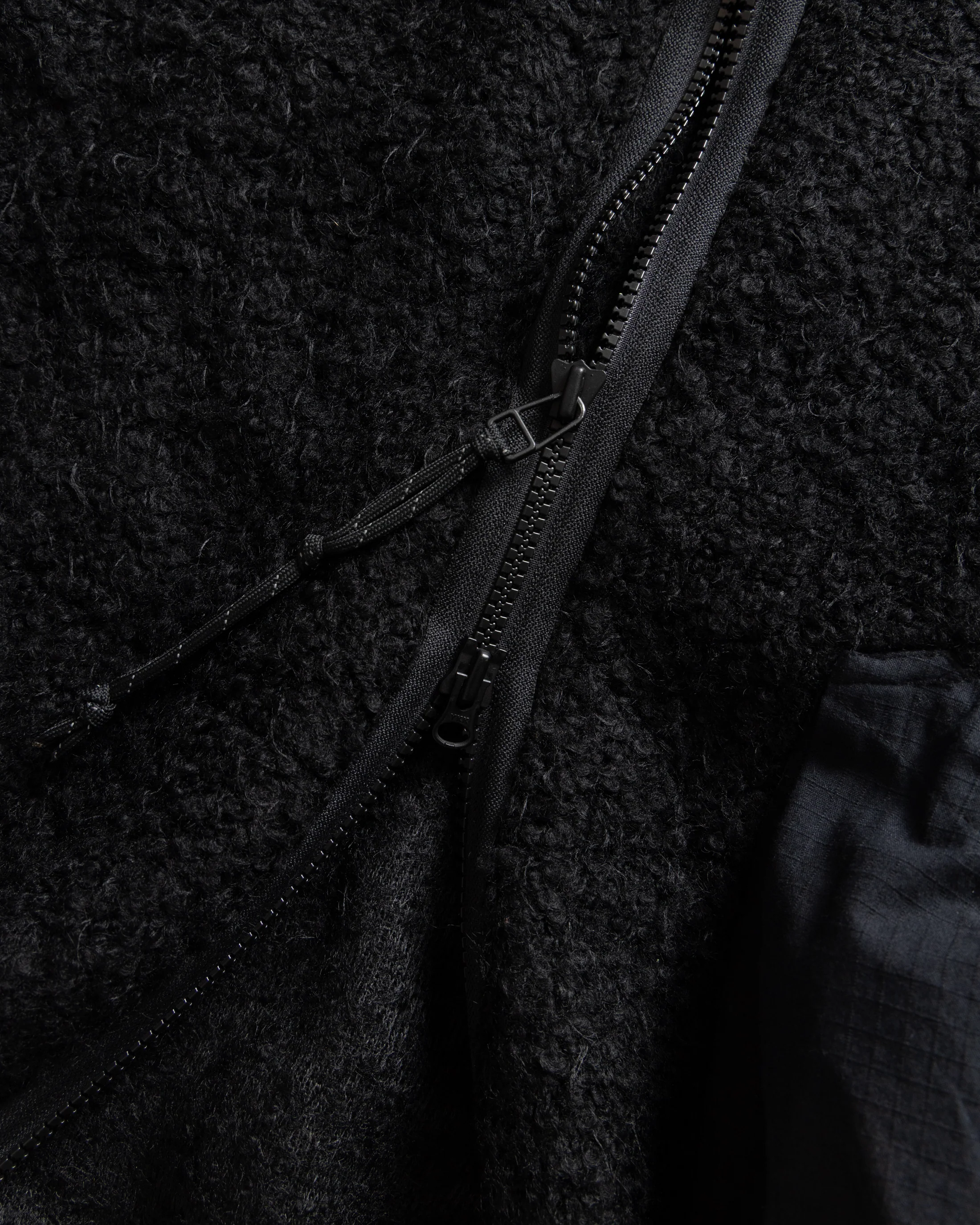 EAST STUDIES MS-110 ESCEP JACKET - ELFIN SADDLE "FOHAIR" BLENDED WOOLEN BOUCLÉ / WASHED BLACK RIPSTOP COTTON - Image 4