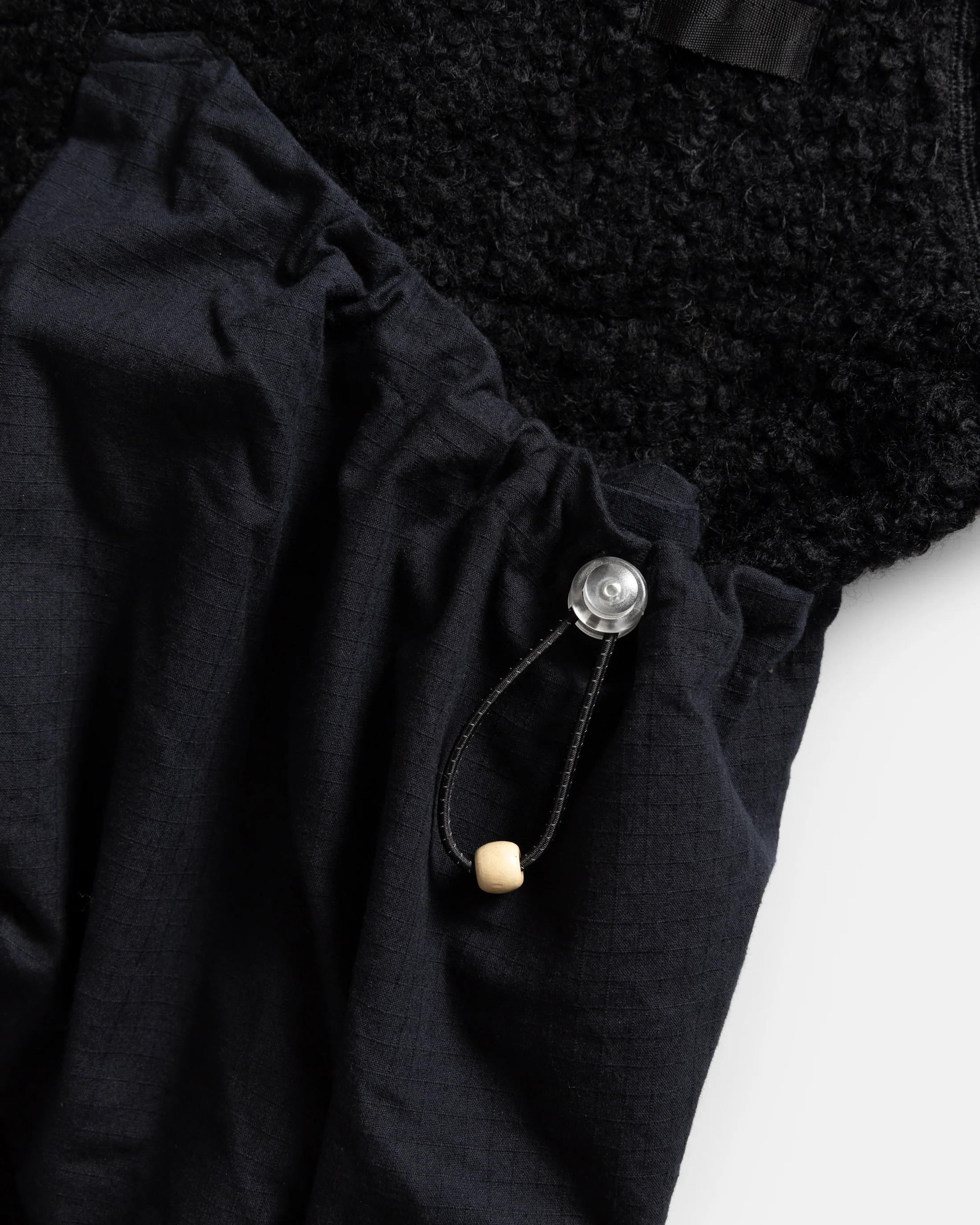 EAST STUDIES MS-110 ESCEP JACKET - ELFIN SADDLE "FOHAIR" BLENDED WOOLEN BOUCLÉ / WASHED BLACK RIPSTOP COTTON - Image 5