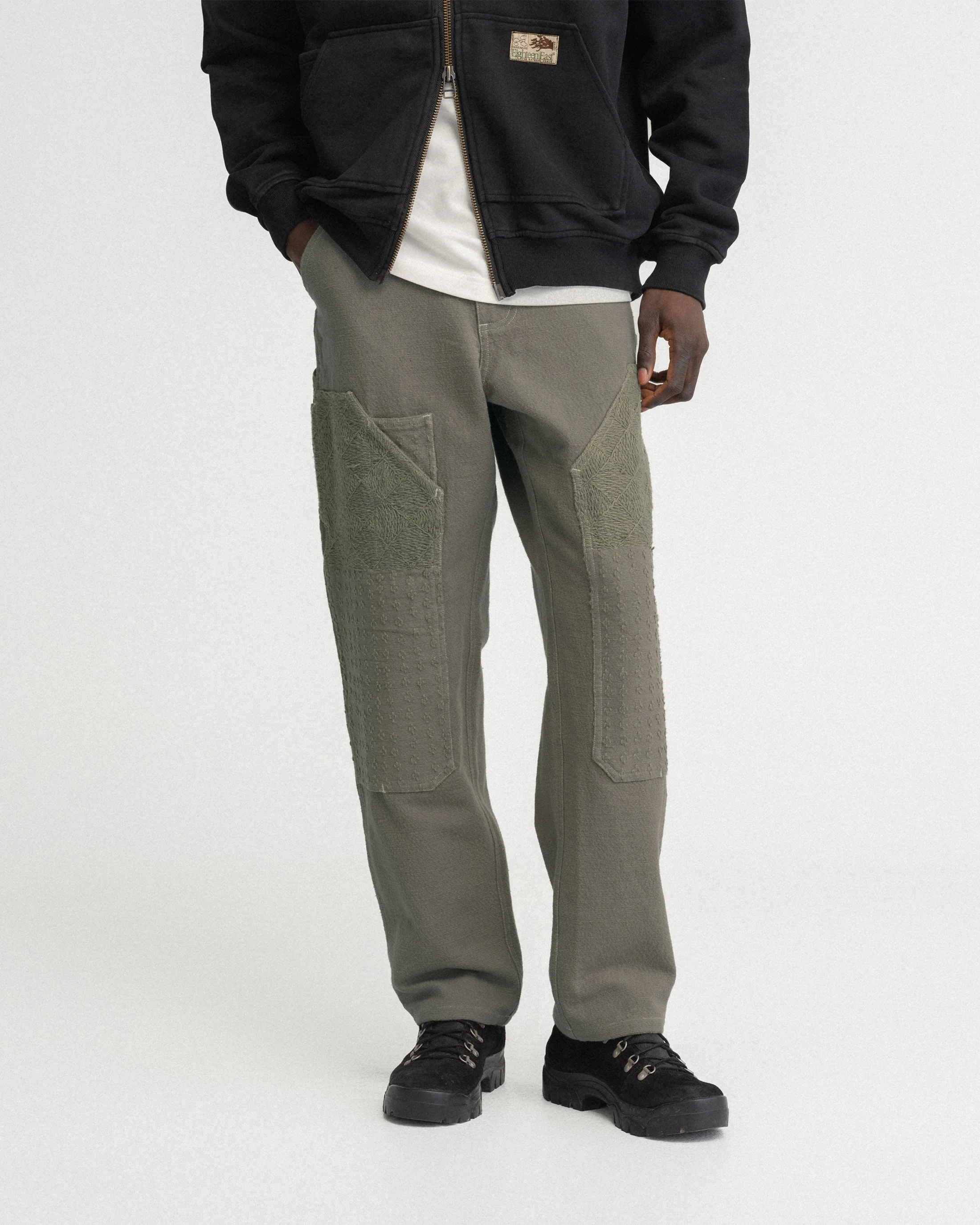 ELI HAND-EMBROIDERED DOUBLE KNEE WORK PANT - AGED SAGE HANDSPUN COTTON CANVAS - Image 2