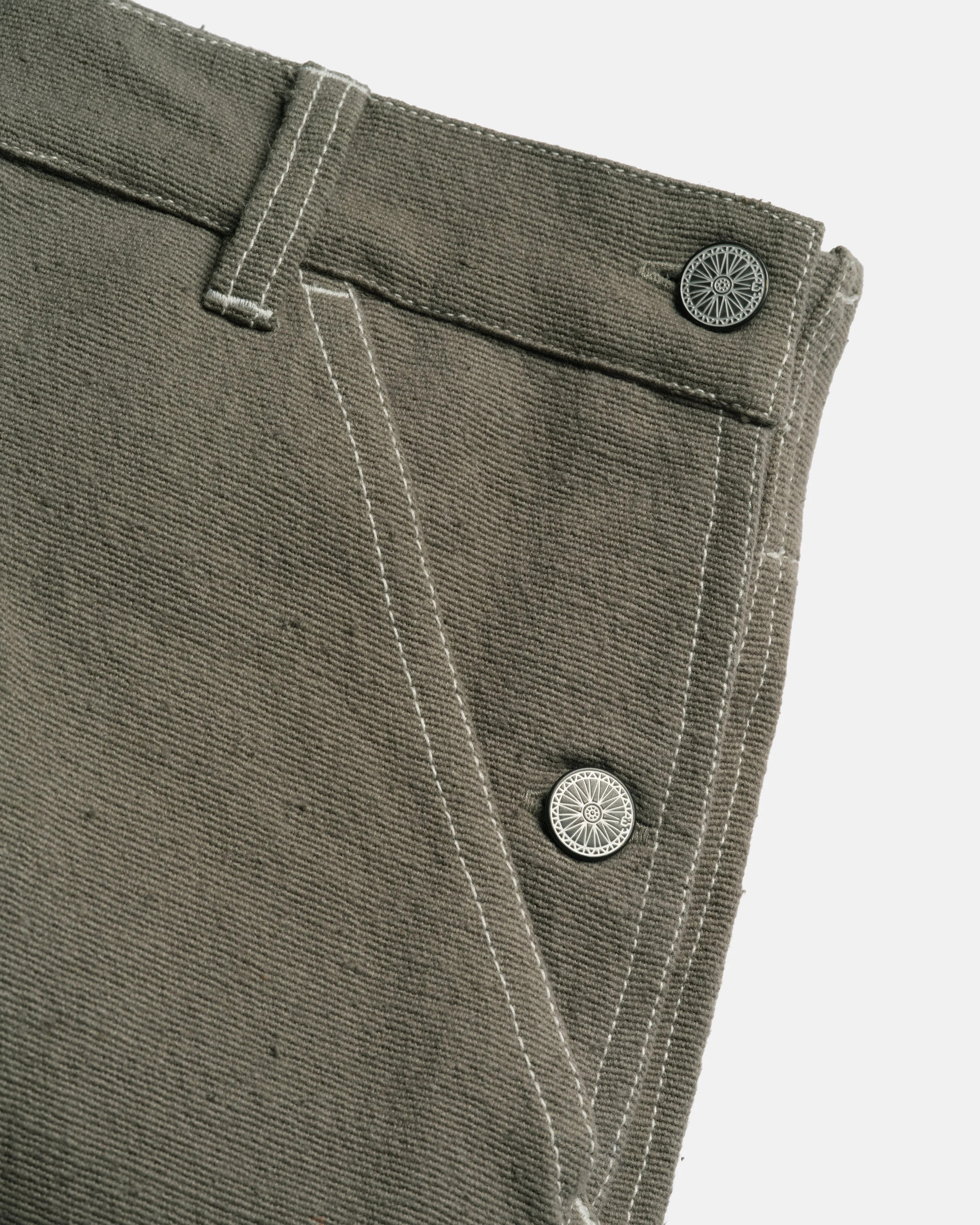 ELI HAND-EMBROIDERED DOUBLE KNEE WORK PANT - AGED SAGE HANDSPUN COTTON CANVAS - Image 3