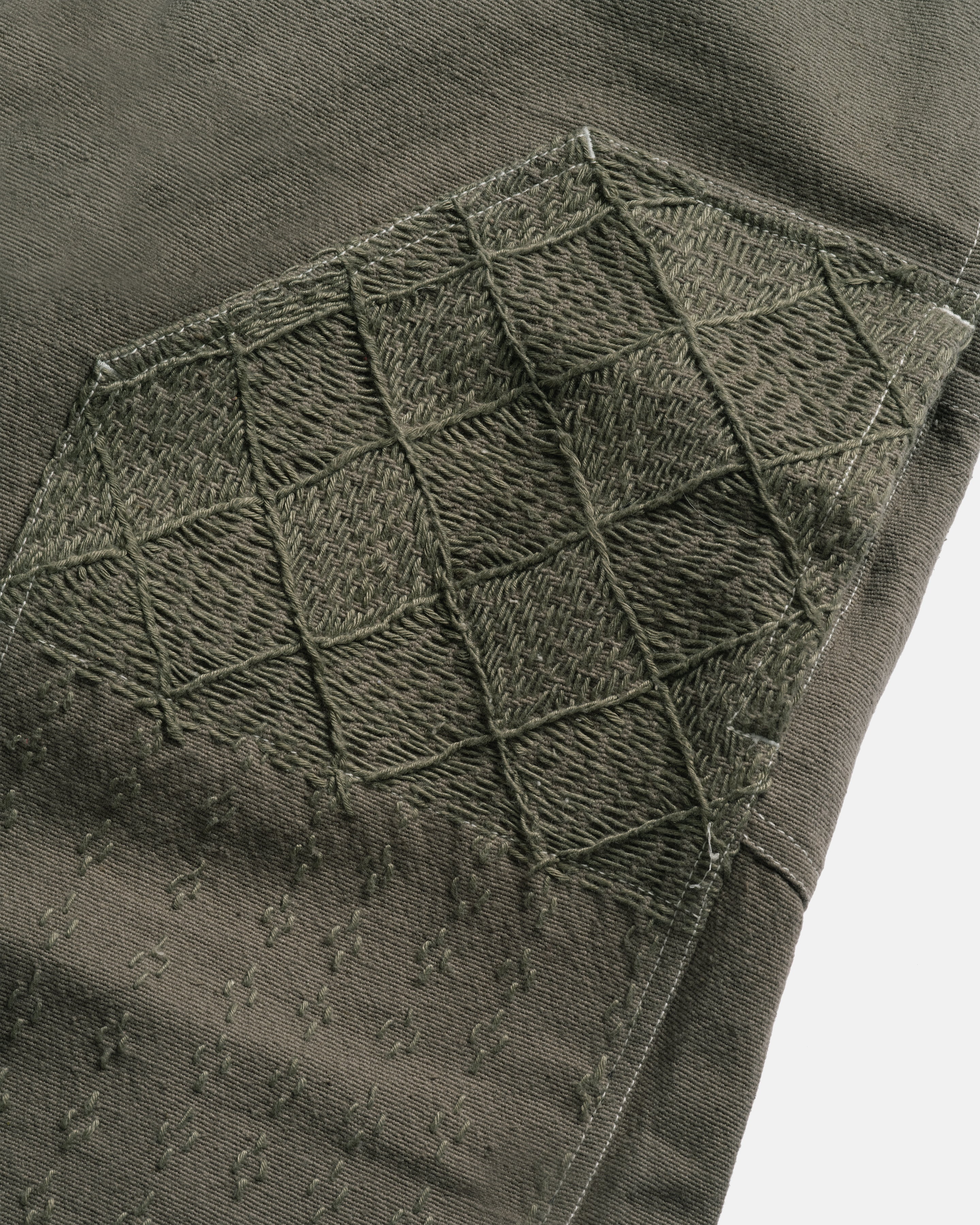 ELI HAND-EMBROIDERED DOUBLE KNEE WORK PANT - AGED SAGE HANDSPUN COTTON CANVAS - Image 5
