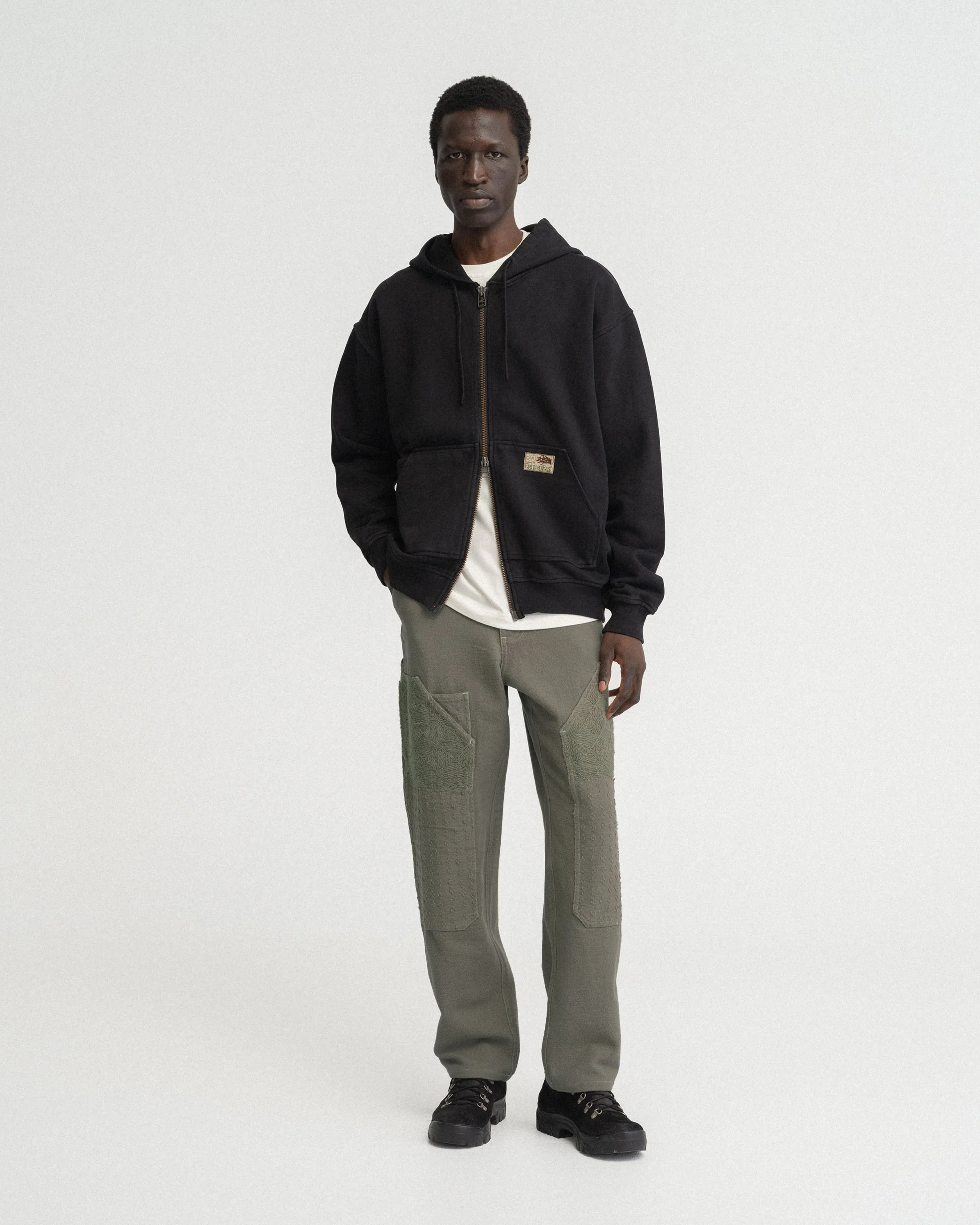 ELI HAND-EMBROIDERED DOUBLE KNEE WORK PANT - AGED SAGE HANDSPUN COTTON CANVAS - Image 6