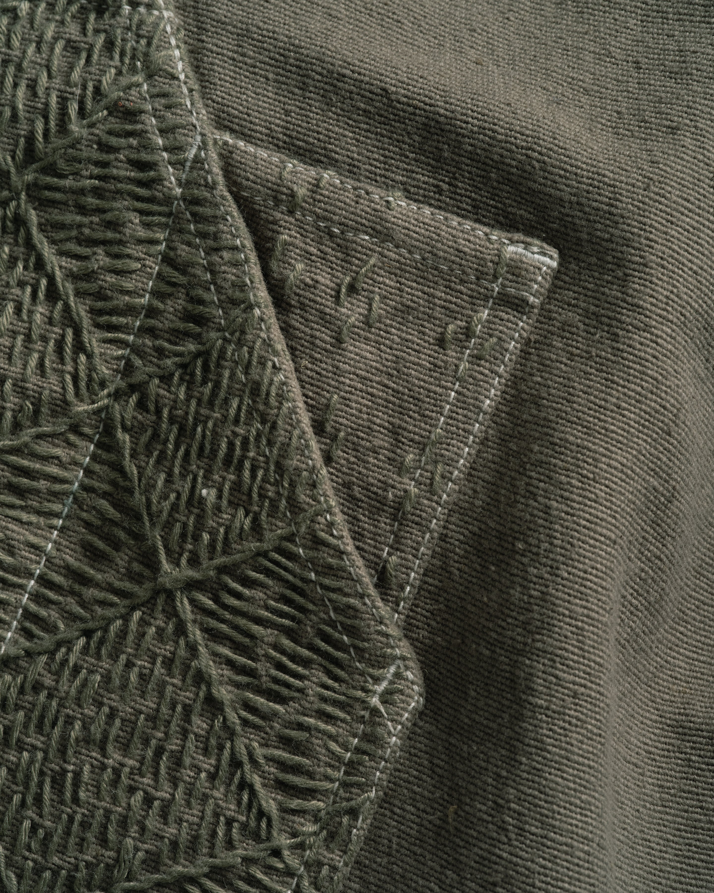 ELI HAND-EMBROIDERED DOUBLE KNEE WORK PANT - AGED SAGE HANDSPUN COTTON CANVAS - Image 7