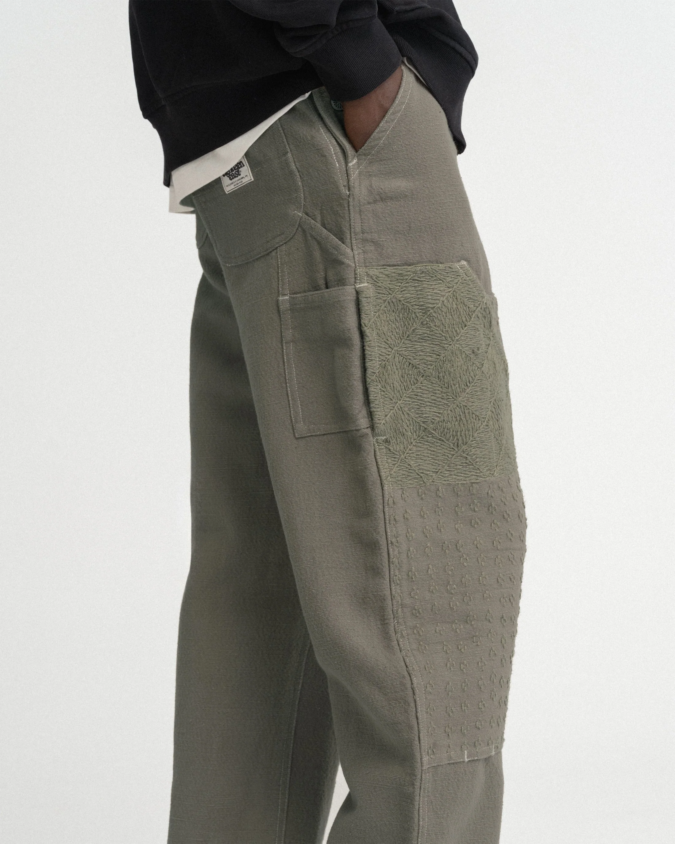 ELI HAND-EMBROIDERED DOUBLE KNEE WORK PANT - AGED SAGE HANDSPUN COTTON CANVAS - Image 8