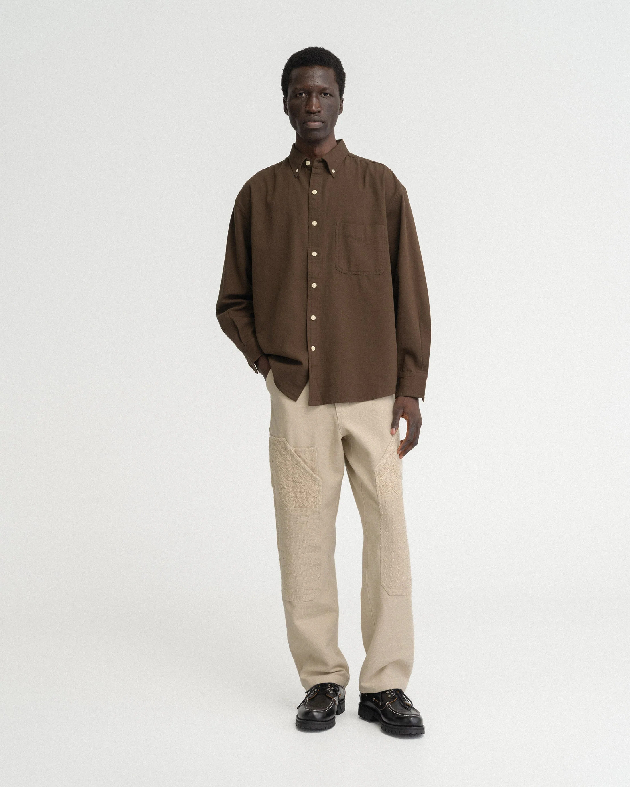ELI HAND-EMBROIDERED DOUBLE KNEE WORK PANT - AGED SAND HANDSPUN COTTON CANVAS - Image 4