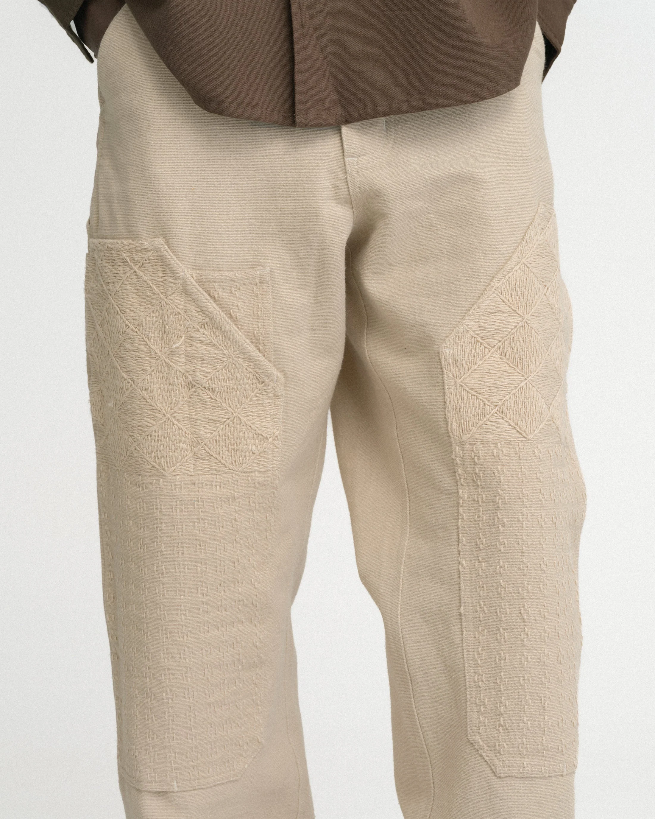 ELI HAND-EMBROIDERED DOUBLE KNEE WORK PANT - AGED SAND HANDSPUN COTTON CANVAS - Image 6