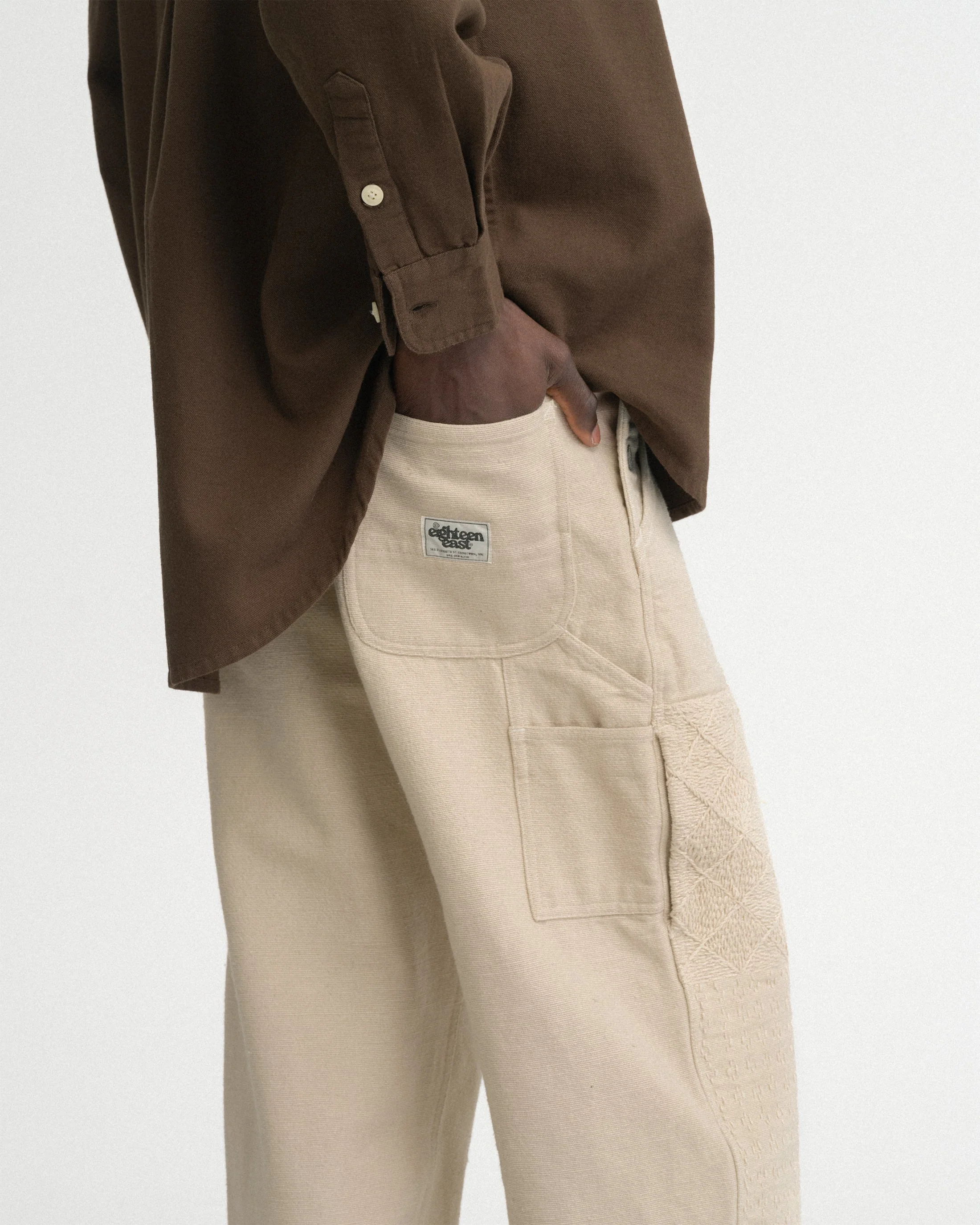 ELI HAND-EMBROIDERED DOUBLE KNEE WORK PANT - AGED SAND HANDSPUN COTTON CANVAS - Image 8