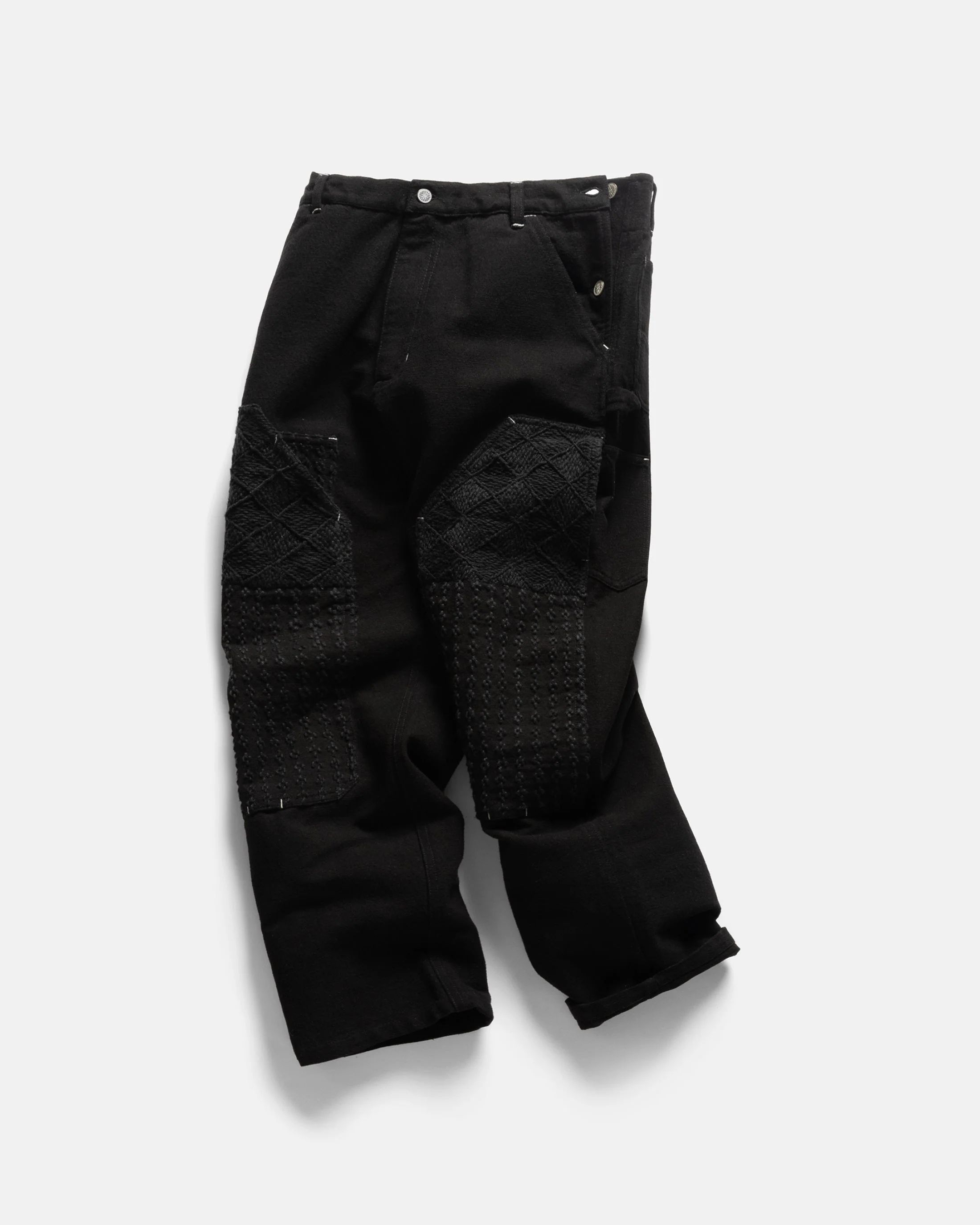 ELI HAND-EMBROIDERED DOUBLE KNEE WORK PANT - BLACK HANDSPUN COTTON CANVAS - Image 3