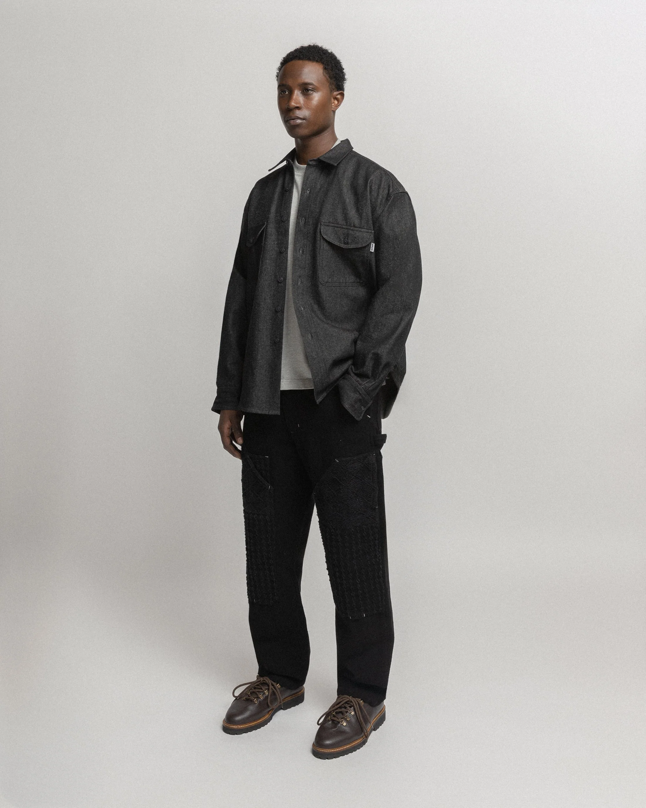 ELI HAND-EMBROIDERED DOUBLE KNEE WORK PANT - BLACK HANDSPUN COTTON CANVAS - Image 4