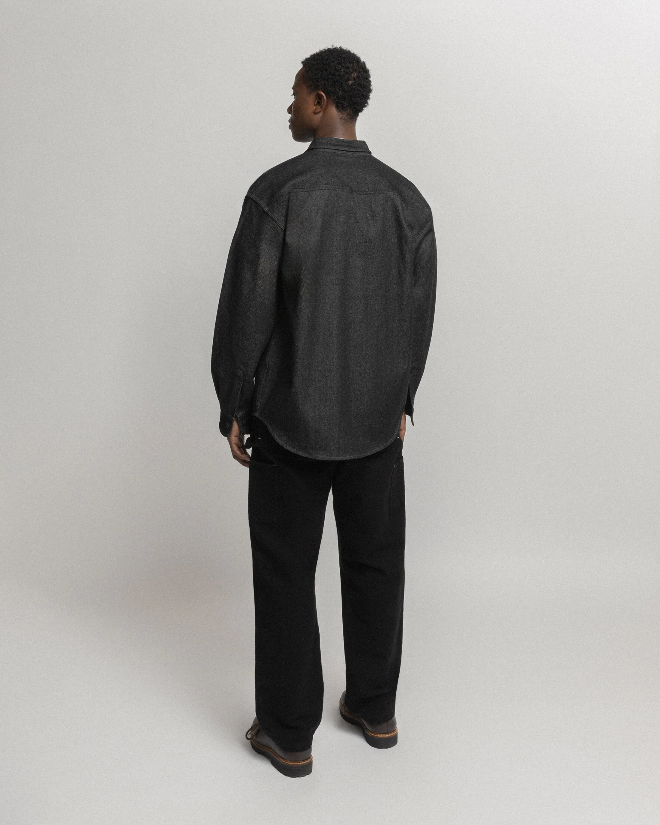 ELI HAND-EMBROIDERED DOUBLE KNEE WORK PANT - BLACK HANDSPUN COTTON CANVAS - Image 6