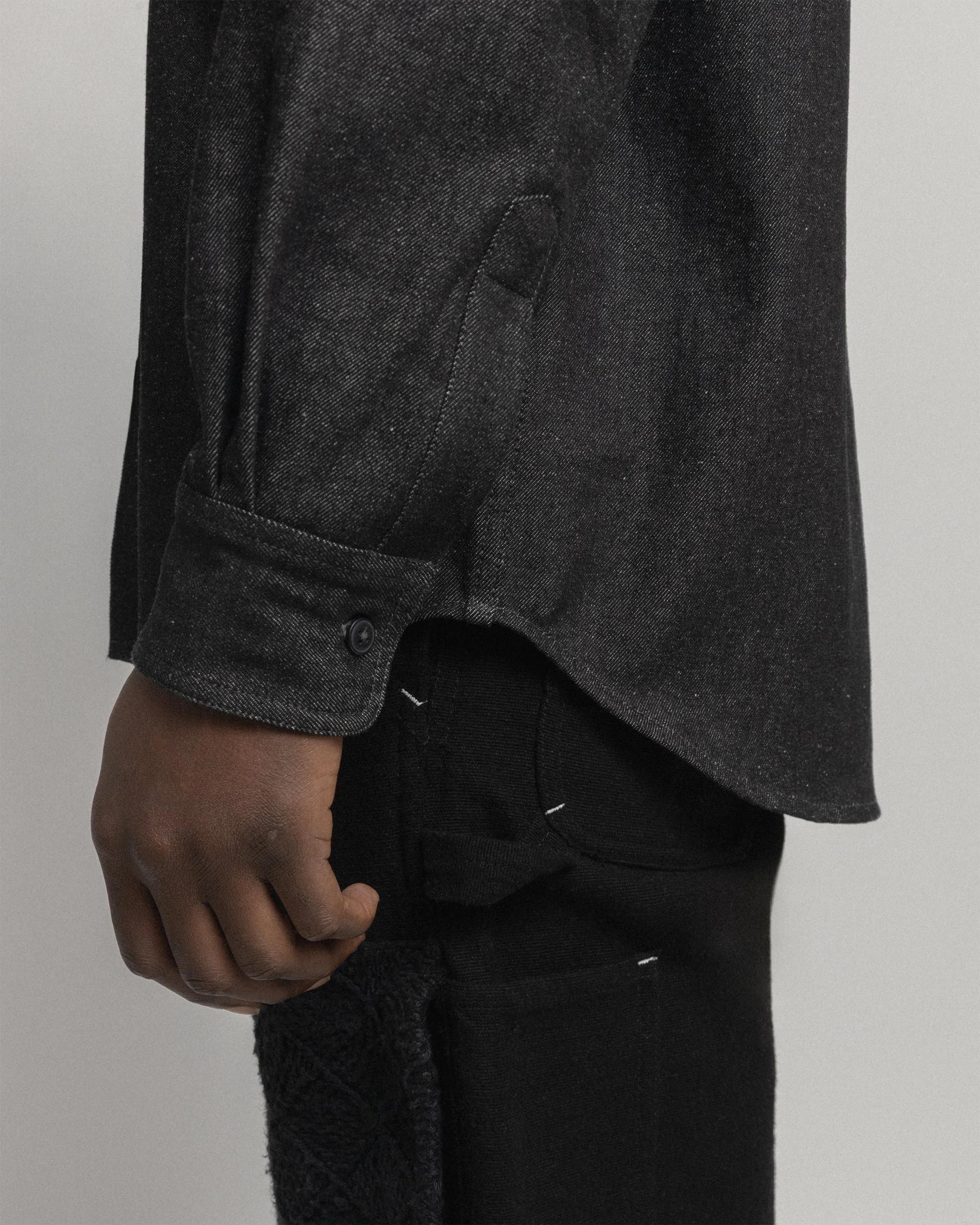 ELI HAND-EMBROIDERED DOUBLE KNEE WORK PANT - BLACK HANDSPUN COTTON CANVAS - Image 8