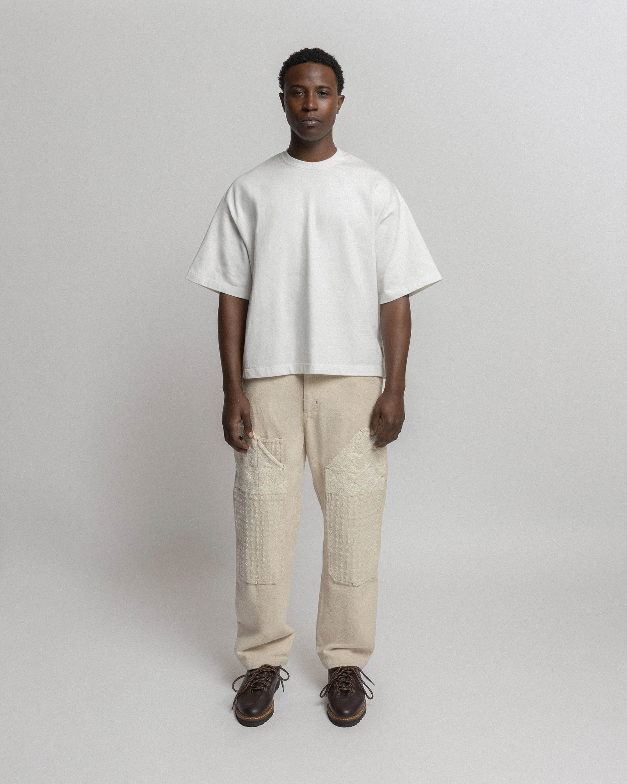 ELI HAND-EMBROIDERED DOUBLE KNEE WORK PANT - UNDYED ECRU HANDSPUN COTTON CANVAS - Image 2