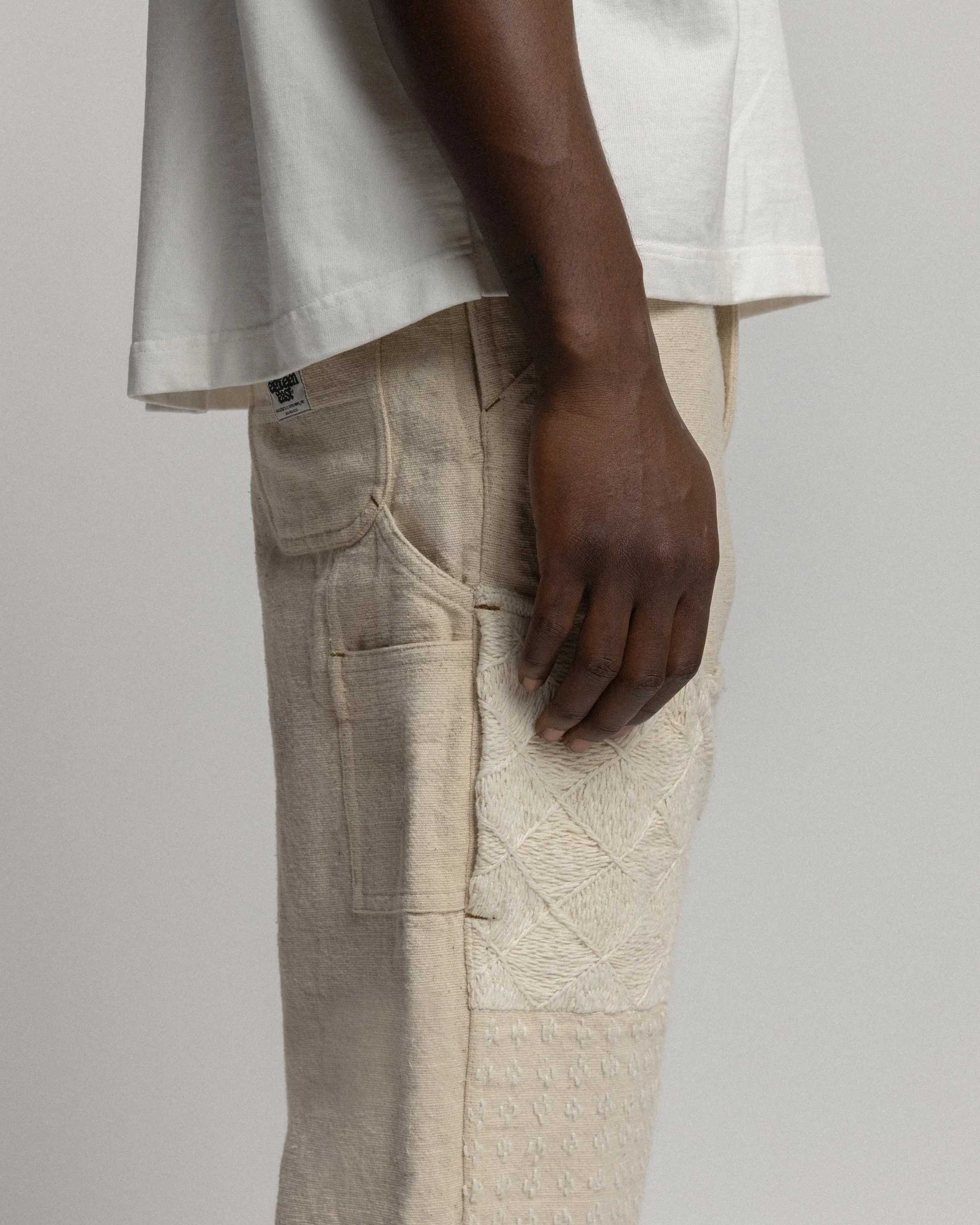 ELI HAND-EMBROIDERED DOUBLE KNEE WORK PANT - UNDYED ECRU HANDSPUN COTTON CANVAS - Image 5
