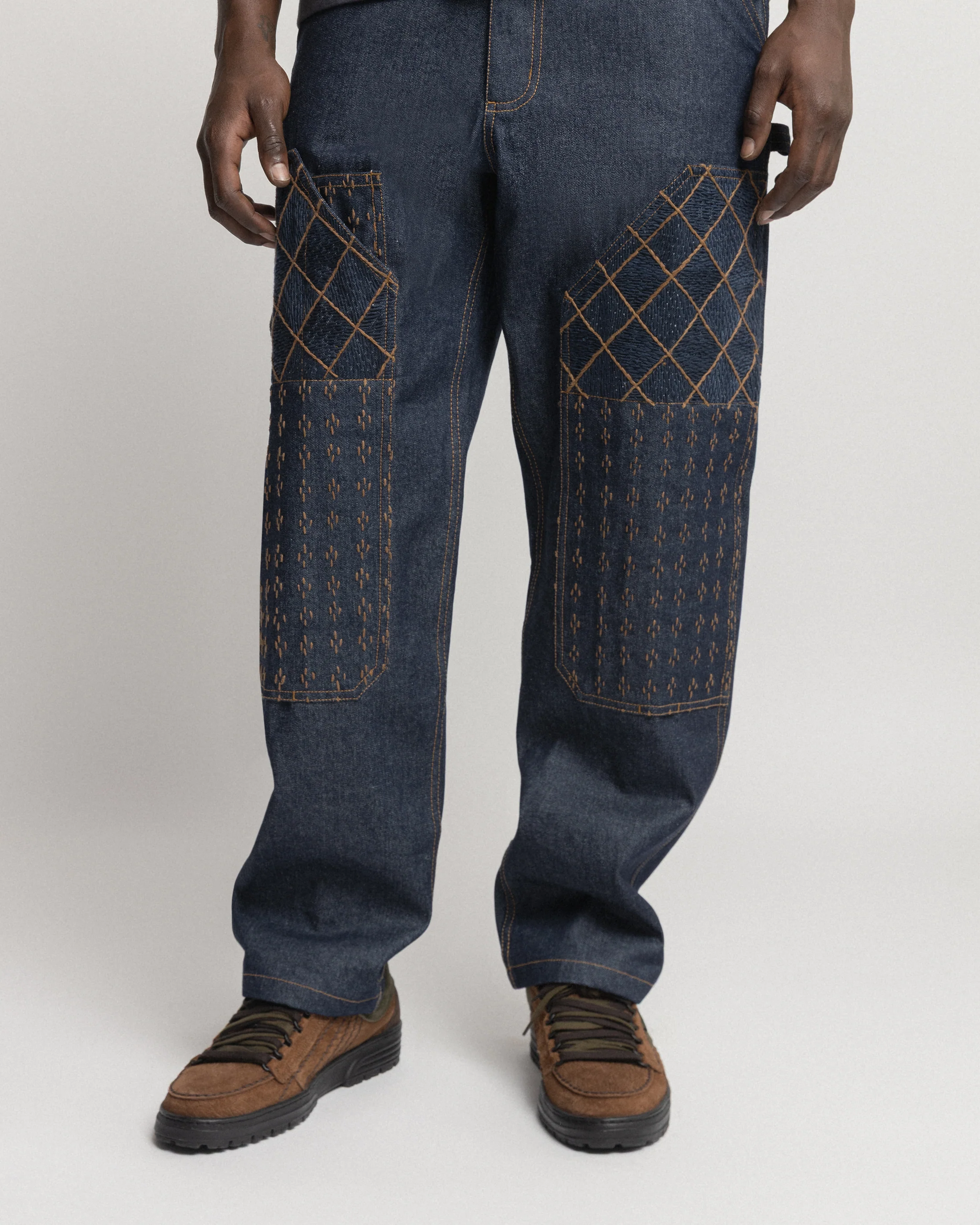 ELI HAND-EMBROIDERED DOUBLE KNEE WORK PANT - 13oz. RAW DENIM - Image 4