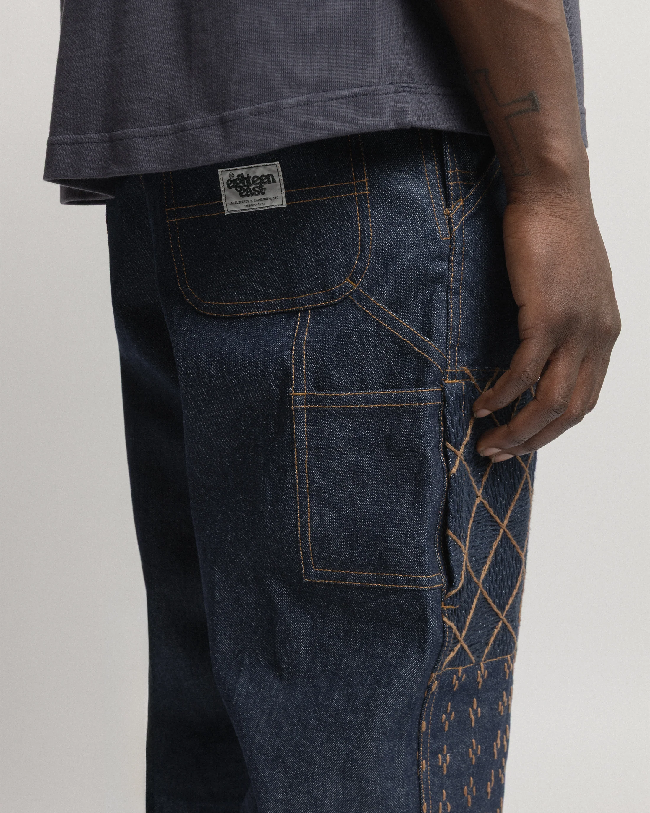 ELI HAND-EMBROIDERED DOUBLE KNEE WORK PANT - 13oz. RAW DENIM - Image 7