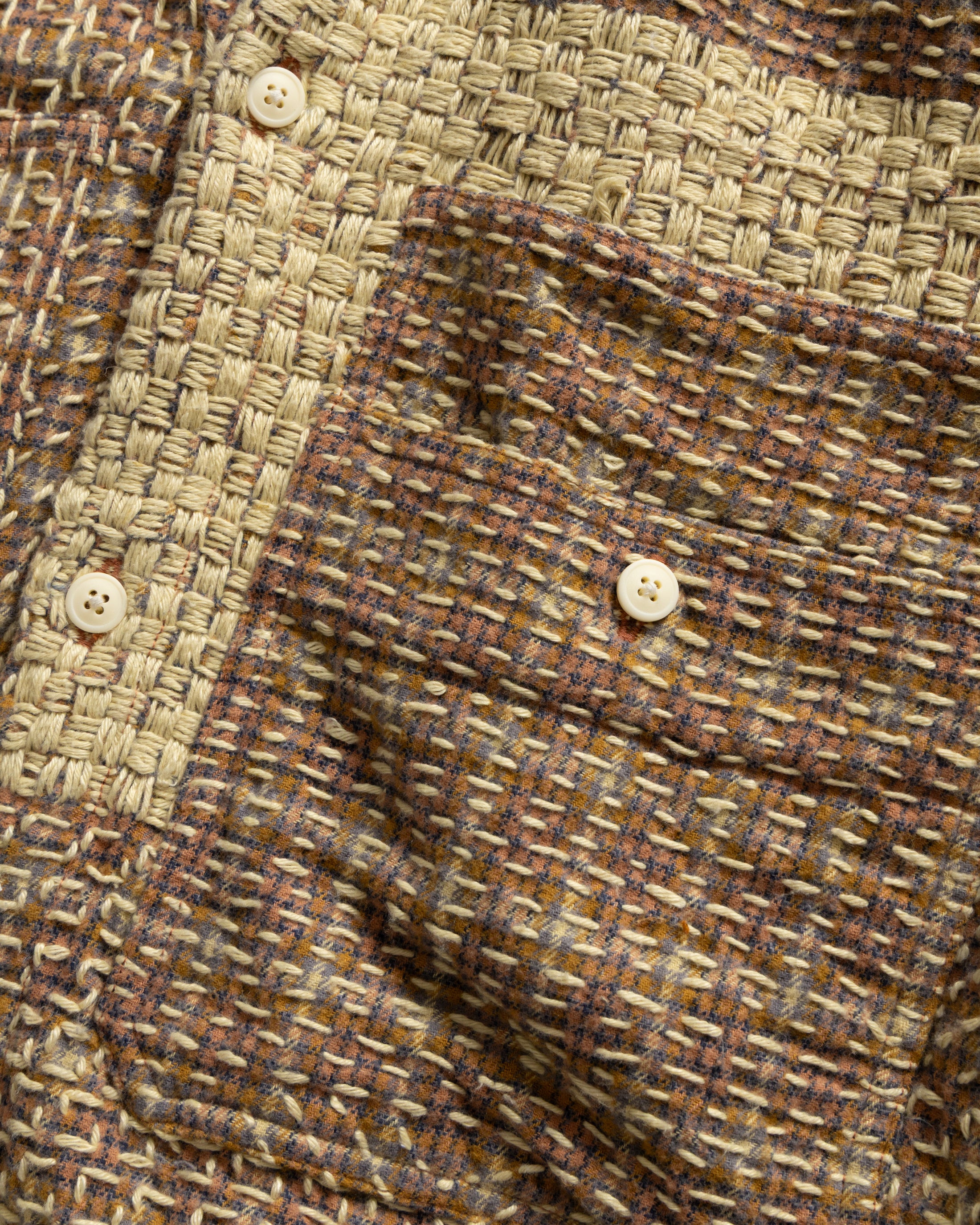 PILCHUCK HAND-EMBROIDERED OVERSHIRT - CLAY / BUTTER /TANGERINE / FOG / ECRU / LAVENDAR COTTON FLANNEL WITH KANTHA STITCHING - Image 3