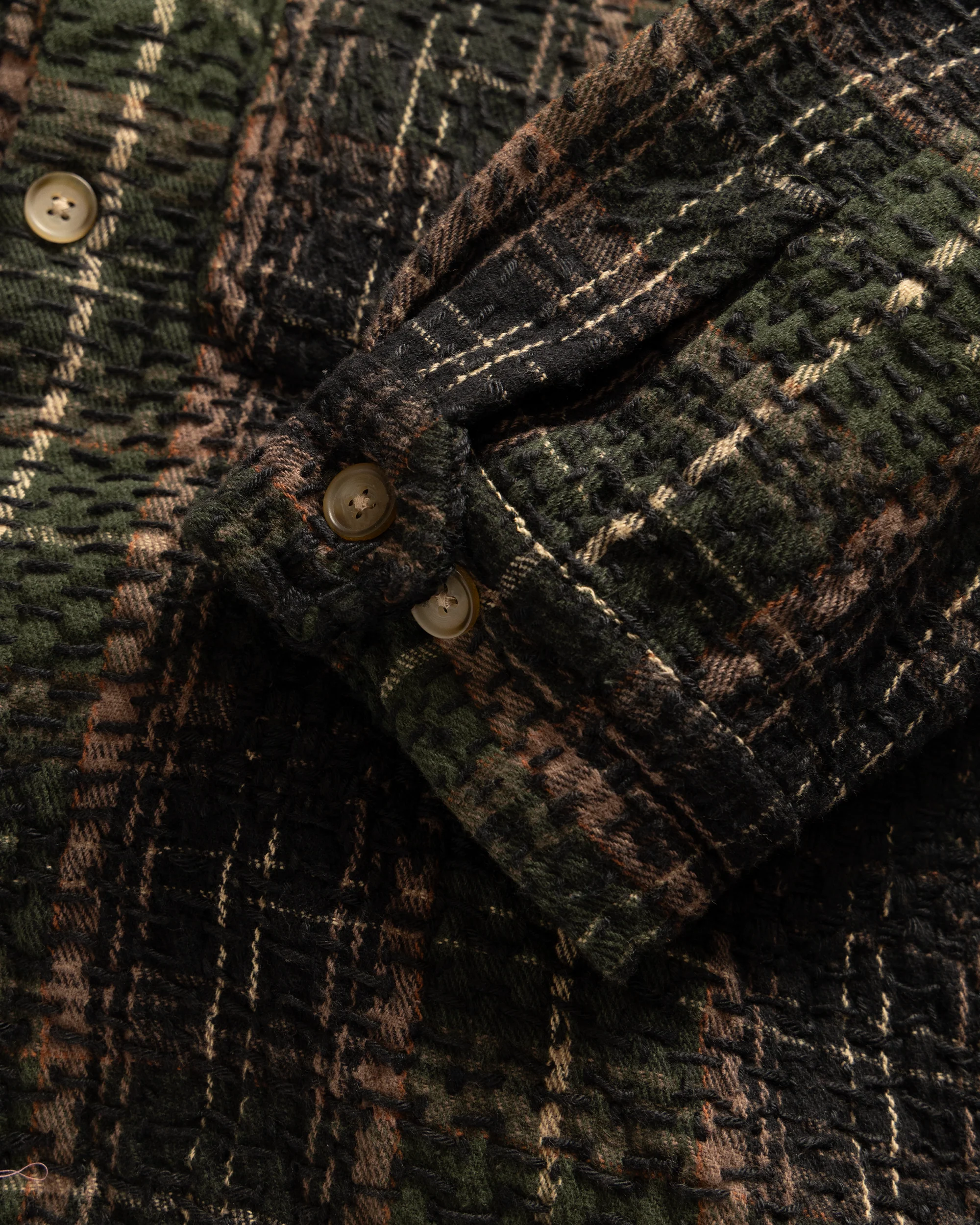PILCHUCK HAND-EMBROIDERED OVERSHIRT - HUNTER / SHROOM / ECRU / CLAY COTTON FLANNEL WITH KANTHA STITCHING - Image 4