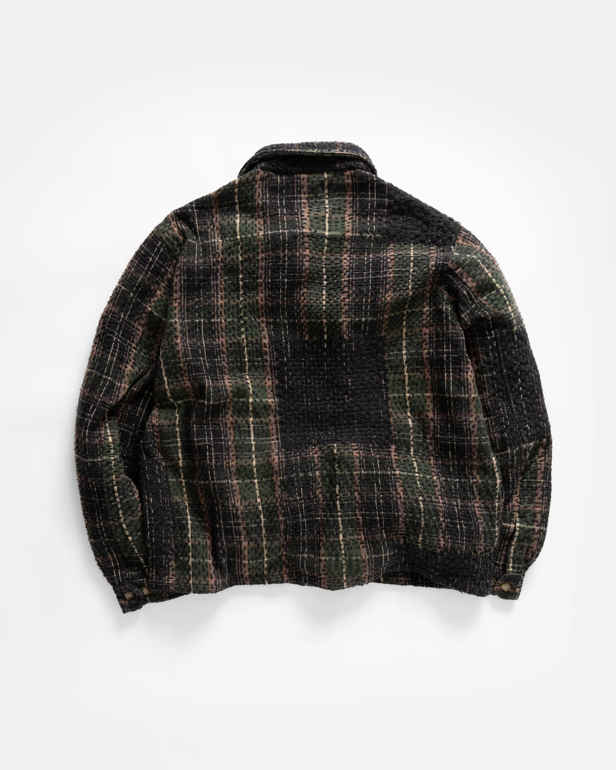 PILCHUCK HAND-EMBROIDERED OVERSHIRT - HUNTER / SHROOM / ECRU / CLAY COTTON FLANNEL WITH KANTHA STITCHING - Image 5