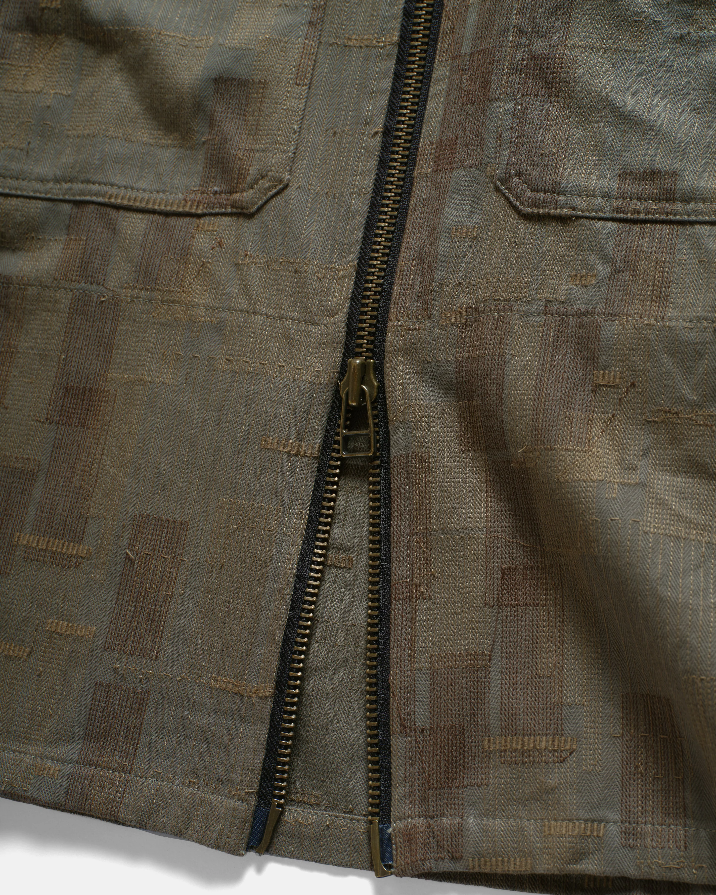 FULL ZIP CALEB SHIRT - MULLED BASIL / COVERT GREEN / BLACK SCATTER EMBROIDERED HBT MIL-SPEC COTTON - Image 3