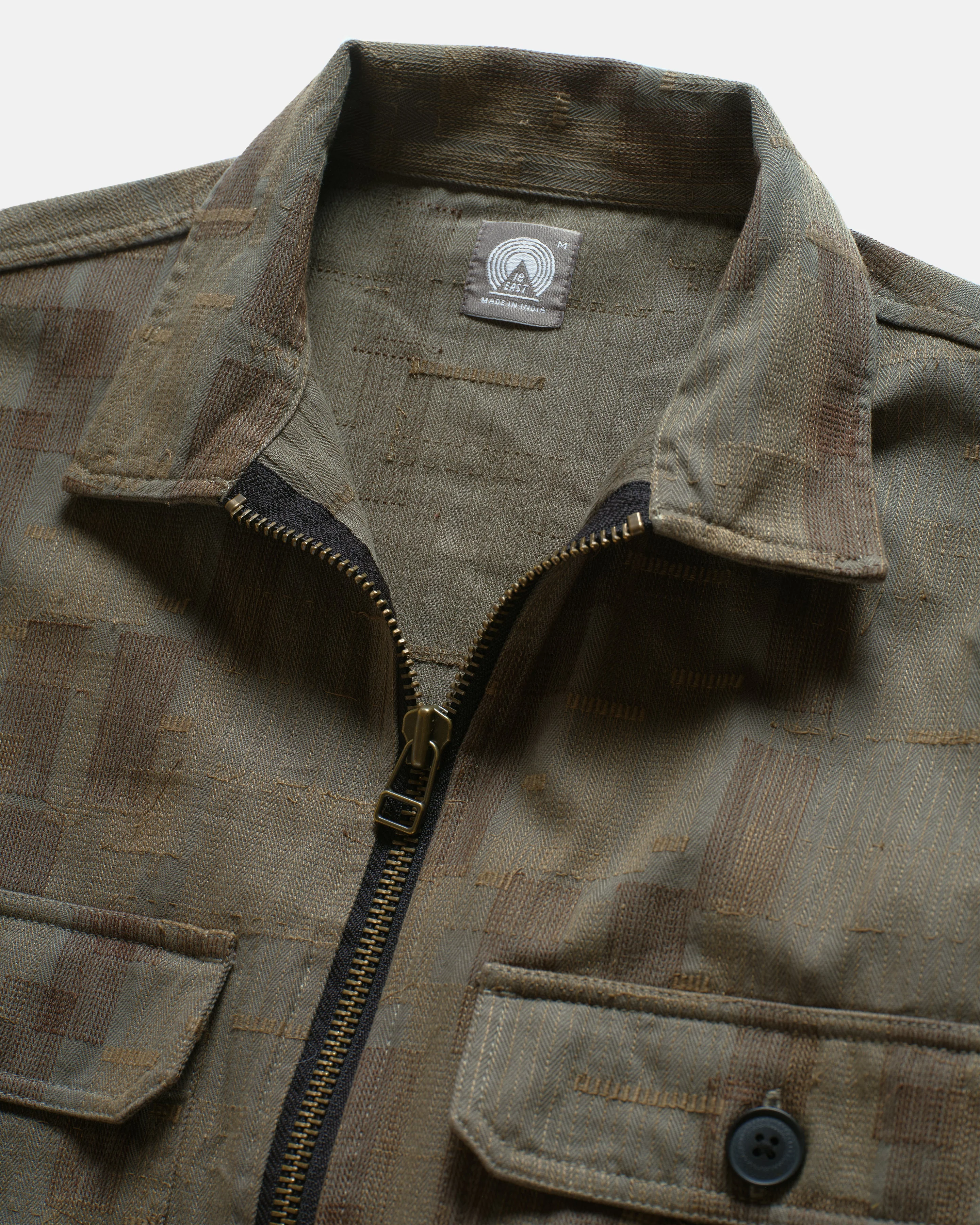 FULL ZIP CALEB SHIRT - MULLED BASIL / COVERT GREEN / BLACK SCATTER EMBROIDERED HBT MIL-SPEC COTTON - Image 5