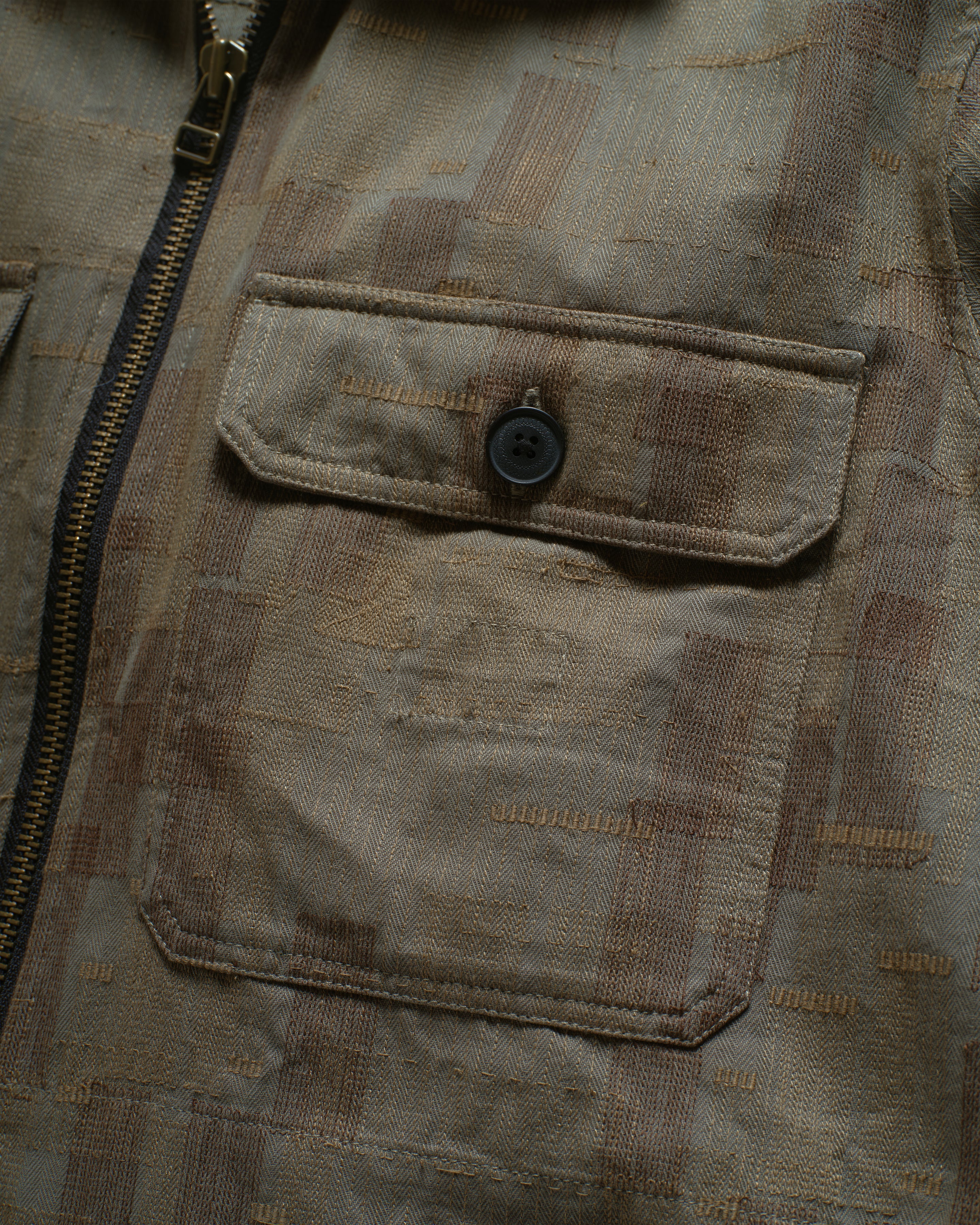 FULL ZIP CALEB SHIRT - MULLED BASIL / COVERT GREEN / BLACK SCATTER EMBROIDERED HBT MIL-SPEC COTTON - Image 6