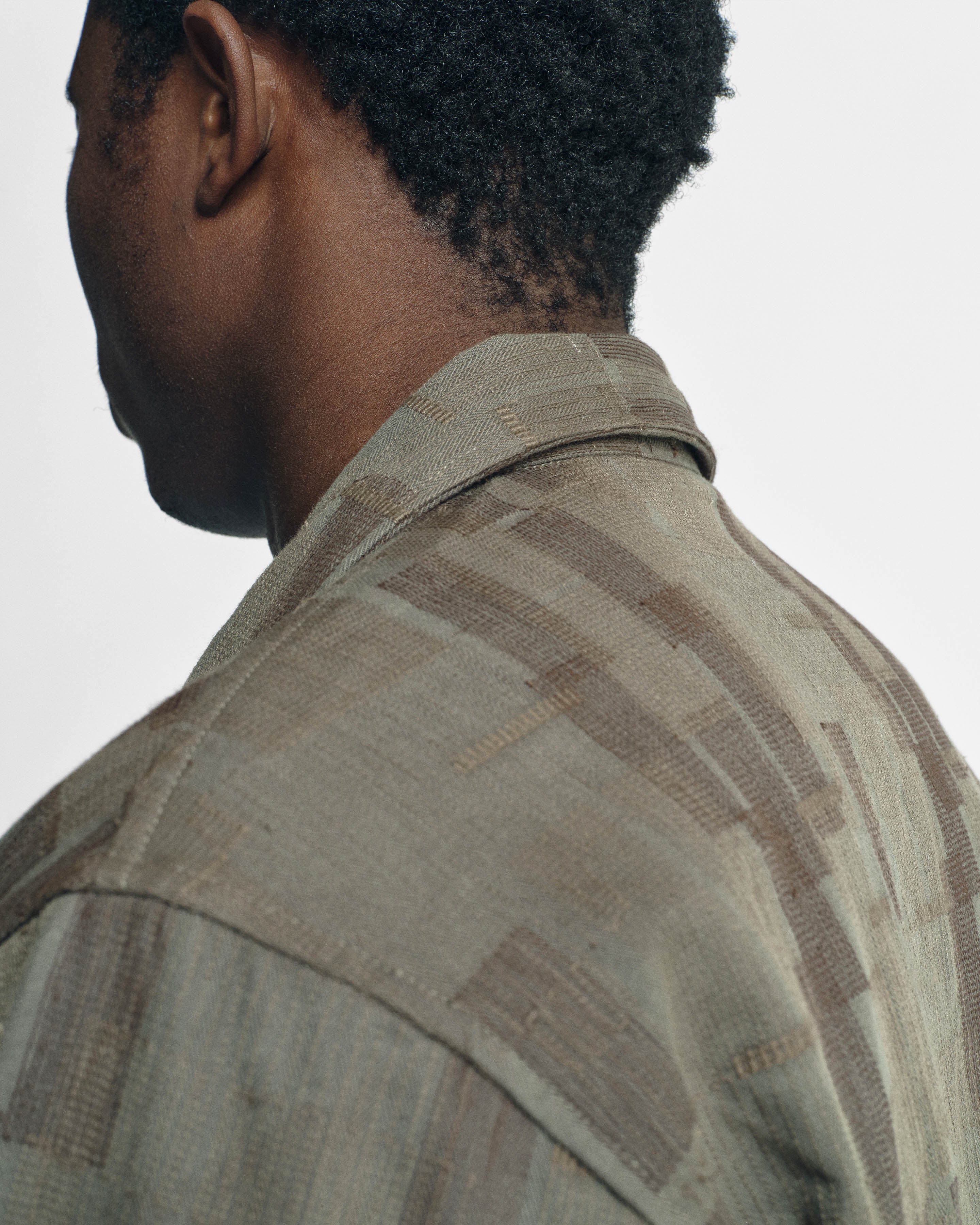 FULL ZIP CALEB SHIRT - MULLED BASIL / COVERT GREEN / BLACK SCATTER EMBROIDERED HBT MIL-SPEC COTTON - Image 7