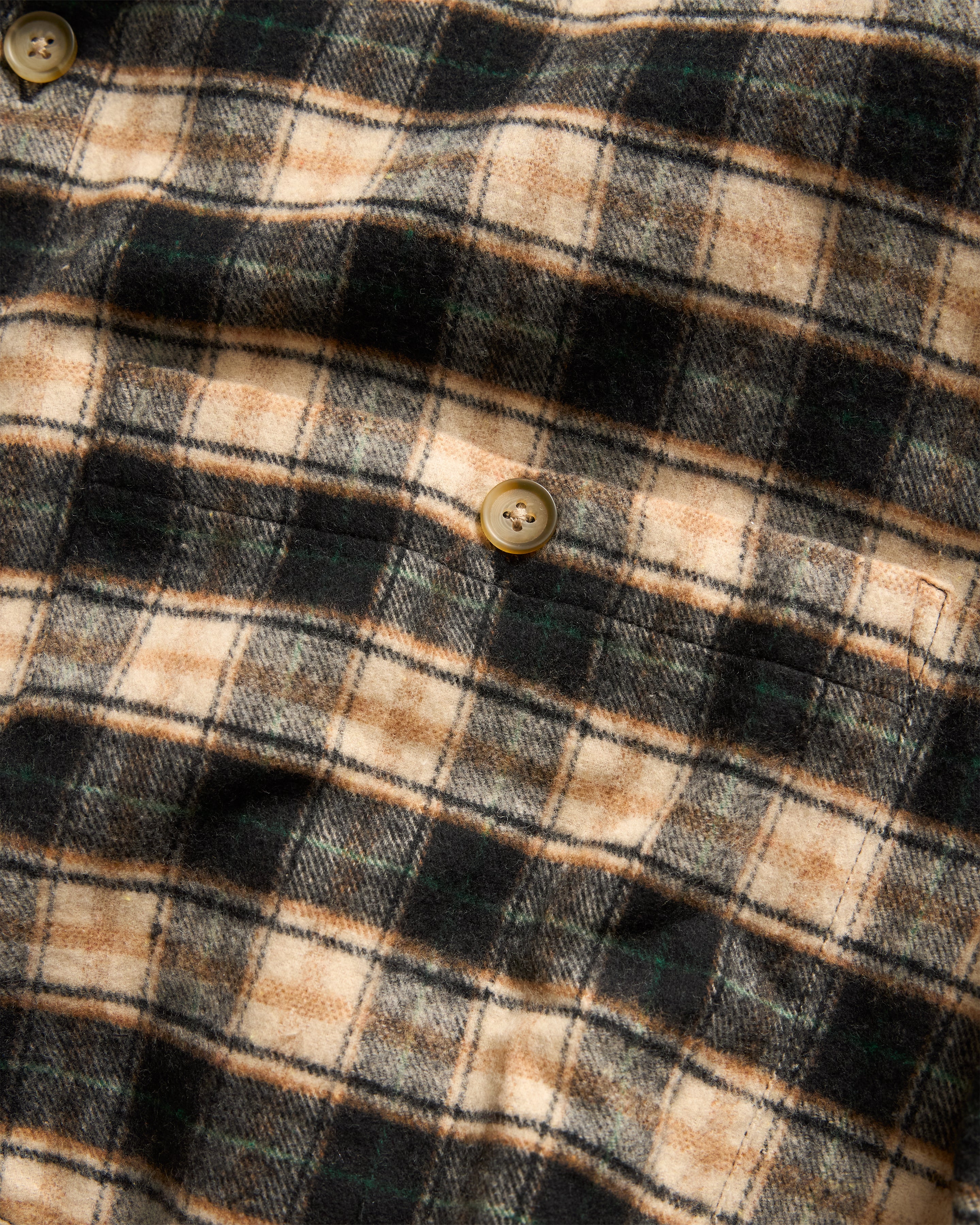 GALE BOX SHIRT - BLACK / ECRU / BRITISH KHAKI / GRASS BRUSHED COTTON FLANNEL - Image 3